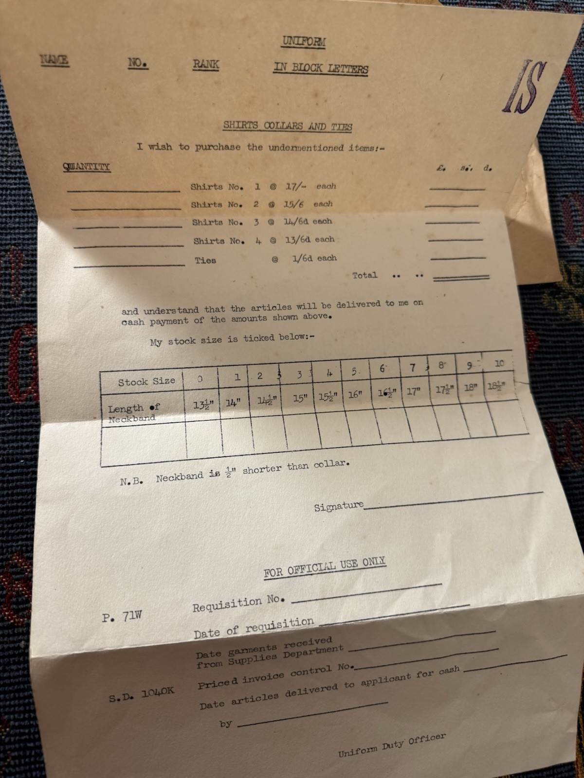 Vintage Ephemera Mount Pleasant Postal Uniform Order Form Post Office Envelope