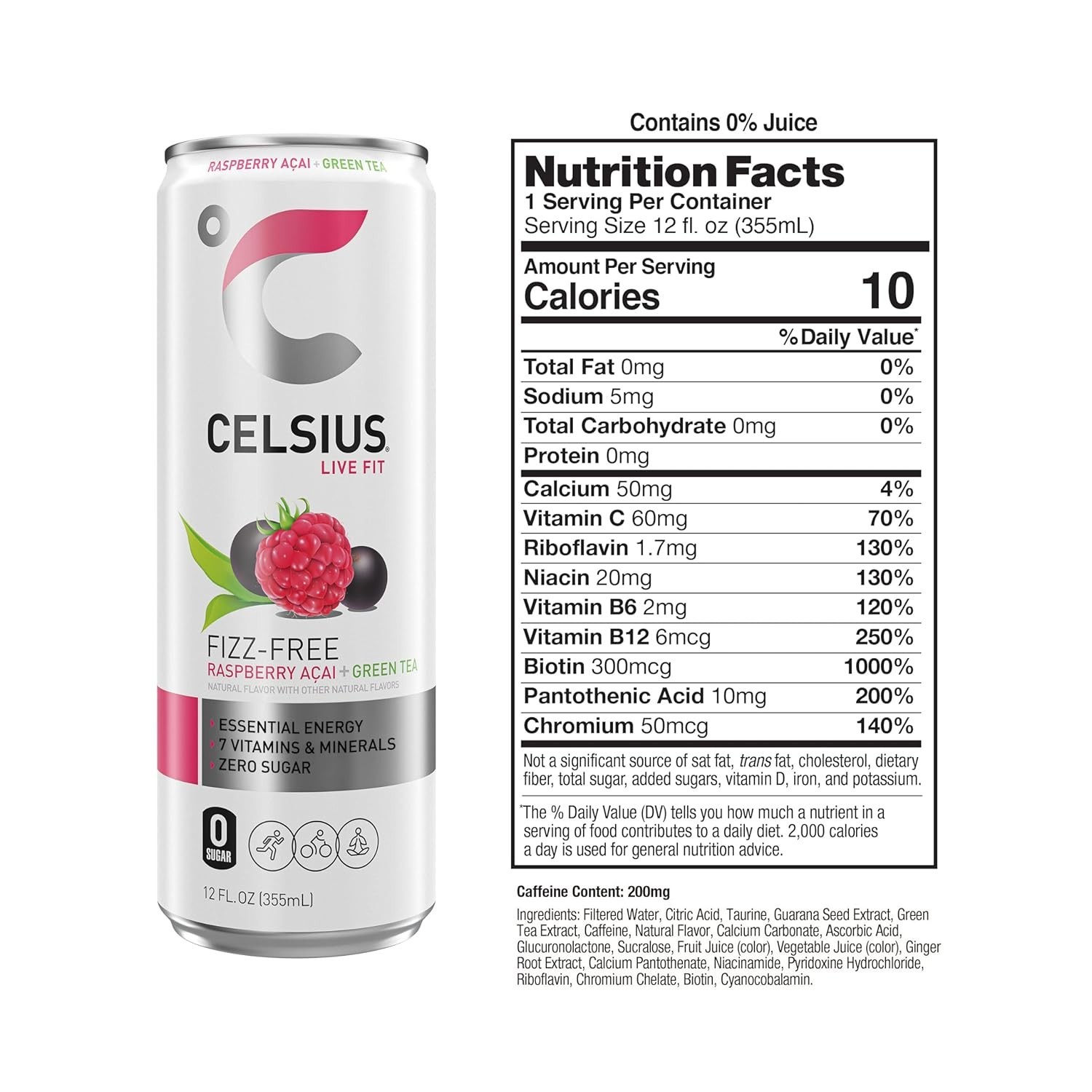 Ultimate Pre-Workout Raspberry Acai Green Tea Energy Drink – 12 Pack of 12 Fl Oz