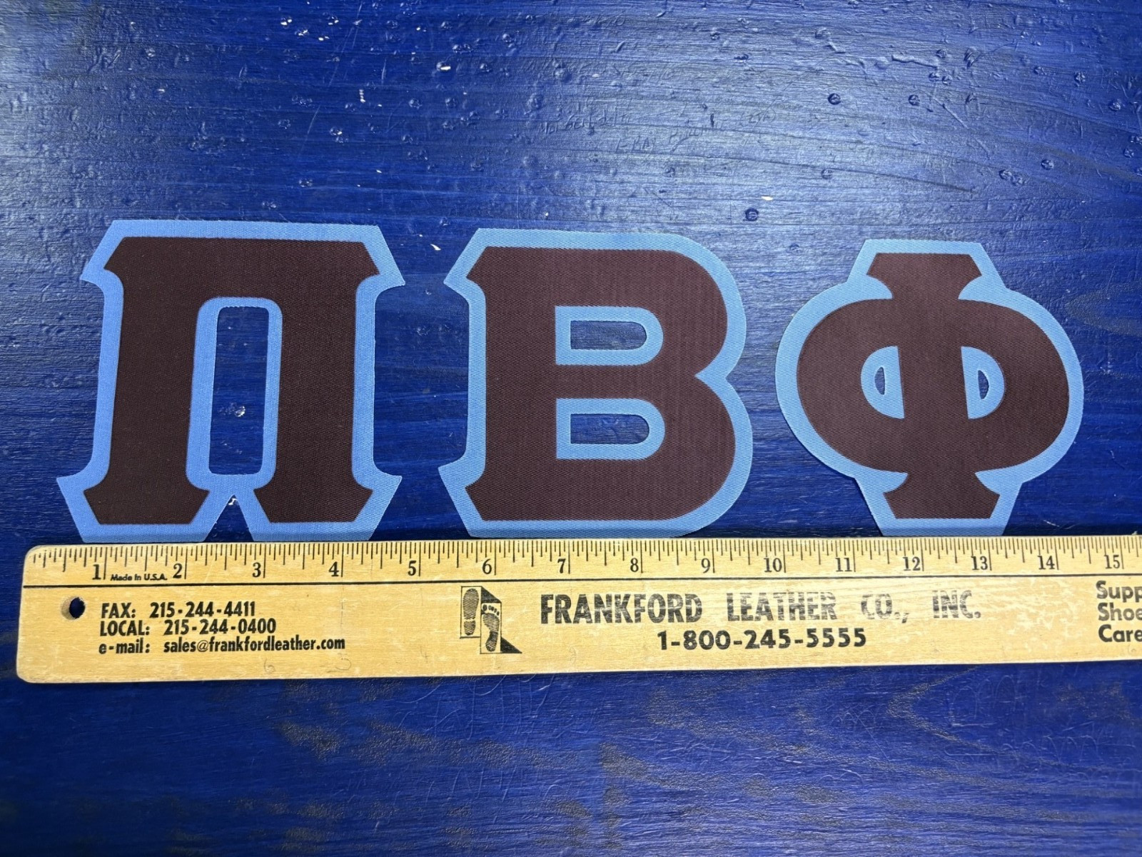 Pi Beta Phi 4″ Greek Twill Sew On Letters Maroon/Lt. Blue Adhesive Backing