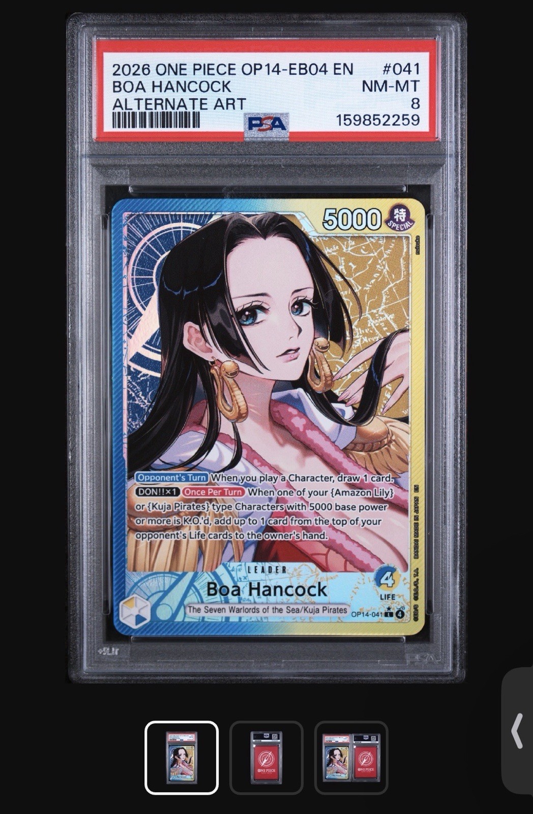 Bandai One Piece OP14 EN #041 Boa Hancock Alternate Art PSA 8 Trading Card
