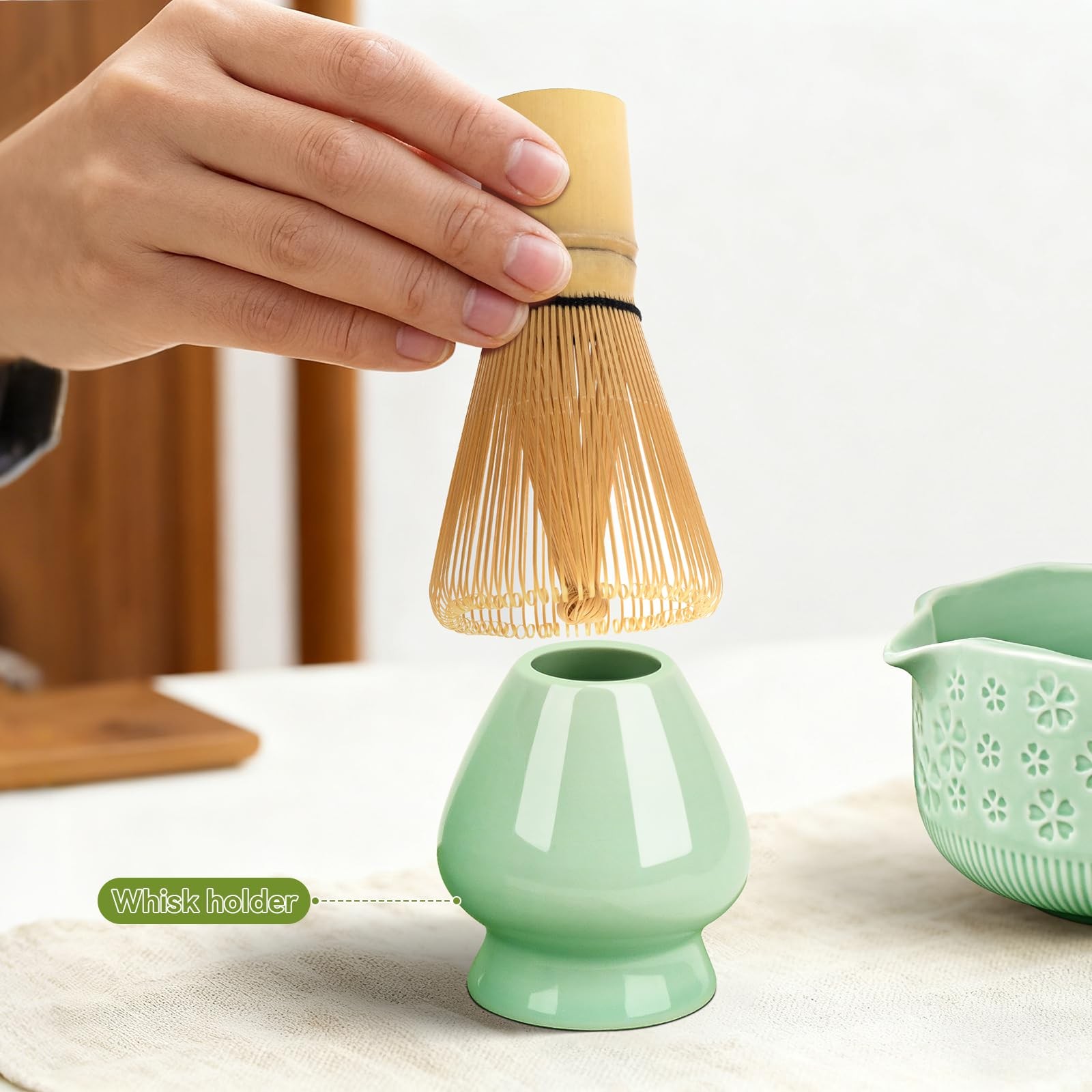 Matcha Whisk Set, 7 Pcs Making Kit with Bowl, Green