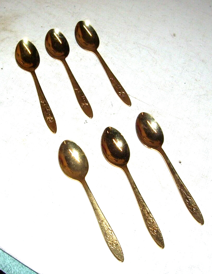 Set of 6 Stanley Roberts Gold Tone Electroplated Demitasse Spoons