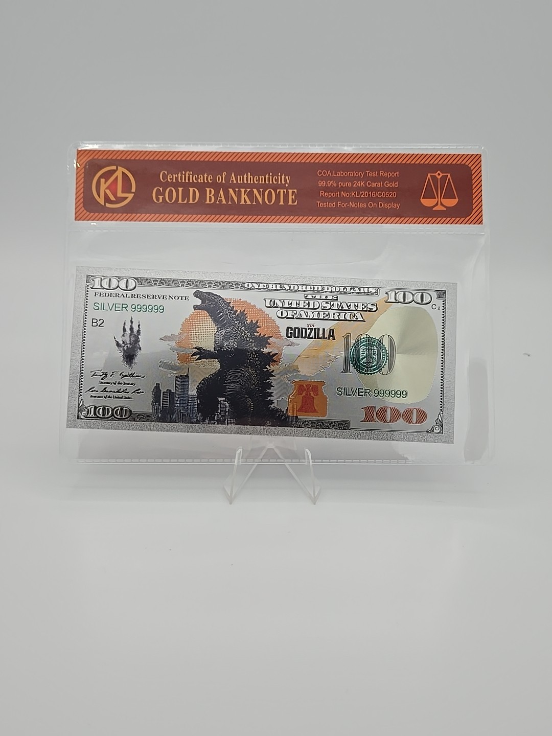 Silver Foil Plated Godzilla Banknote Collectible