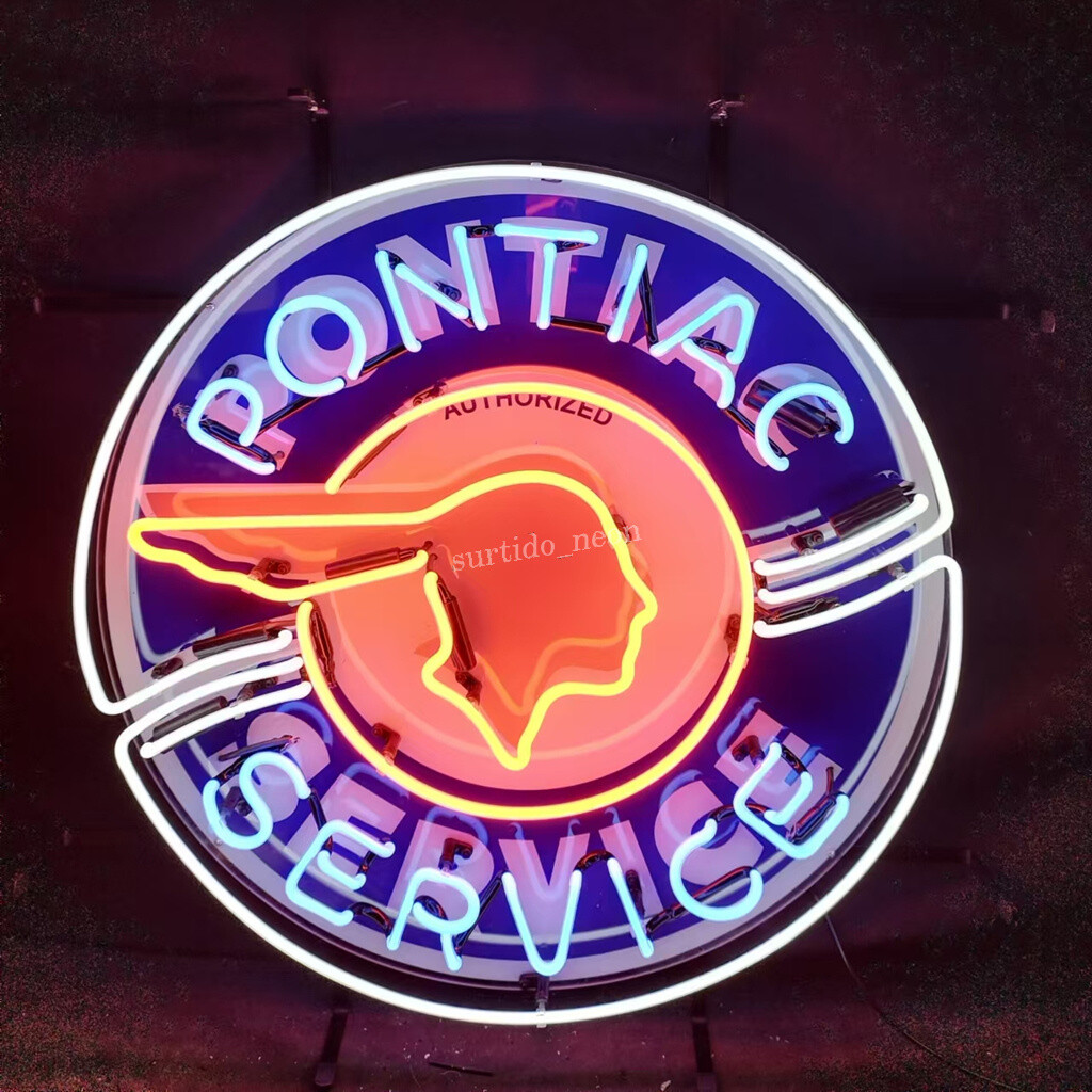 Pontiac Service 19″x19″ Neon Light Sign Garage Man Cave Wall with Acrylic Logo