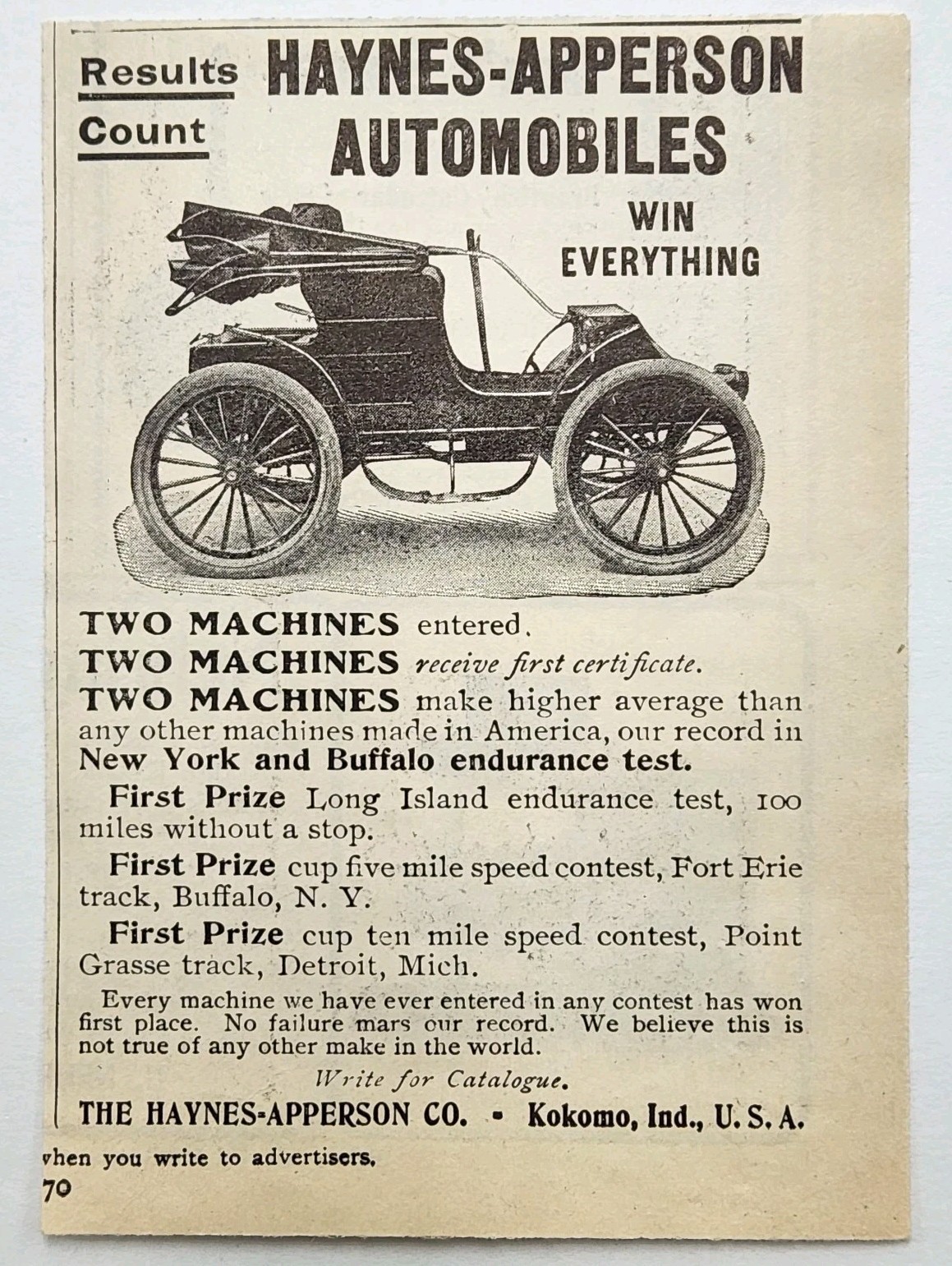 1901 Haynes Apperson Automobiles Victorian Original Print Ad Kokomo IN 1900’s