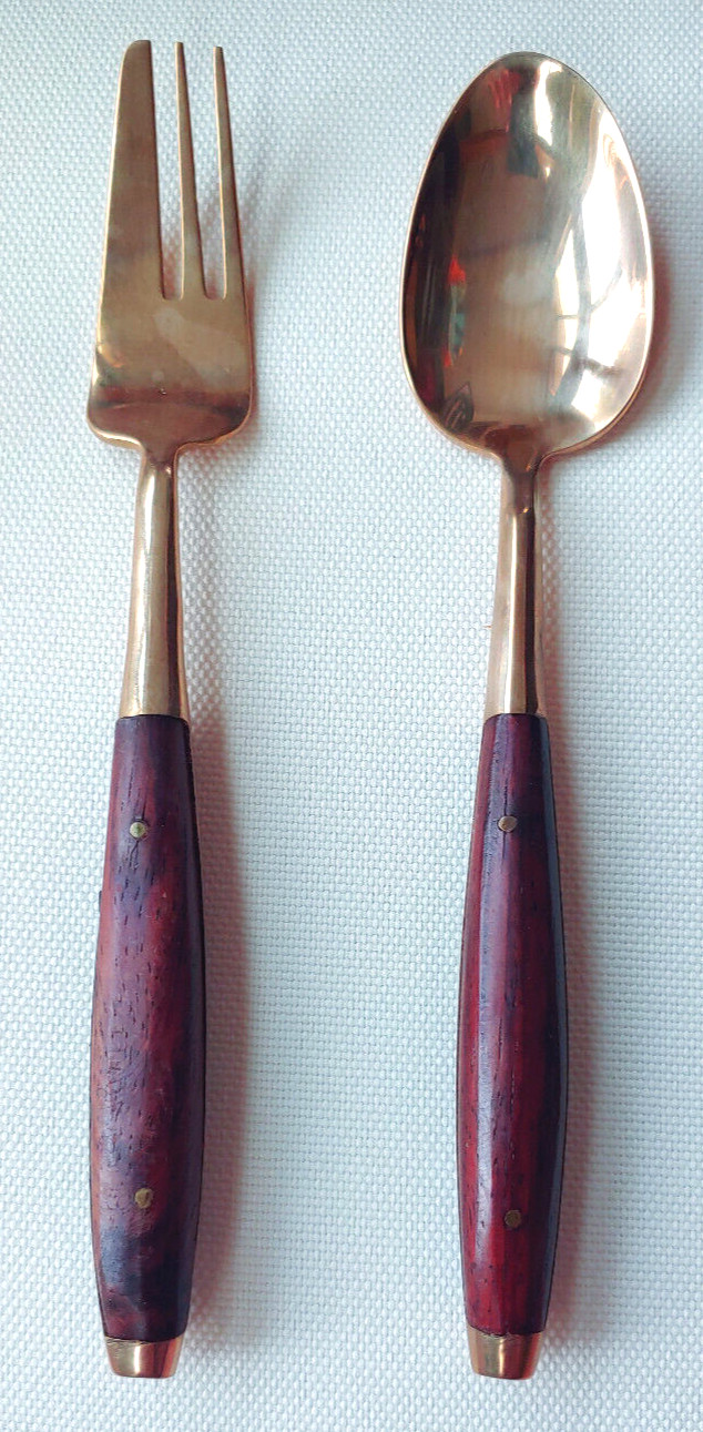 Solid Bronze Flatware Set for Dessert Serving-Rosewood Handles-Thailand PreOwned