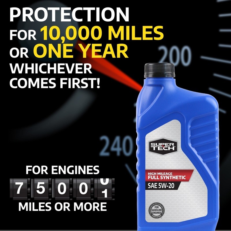 High Mileage Full Synthetic Motor Oil 5W20 10000 Mile Protection 1 Quart New