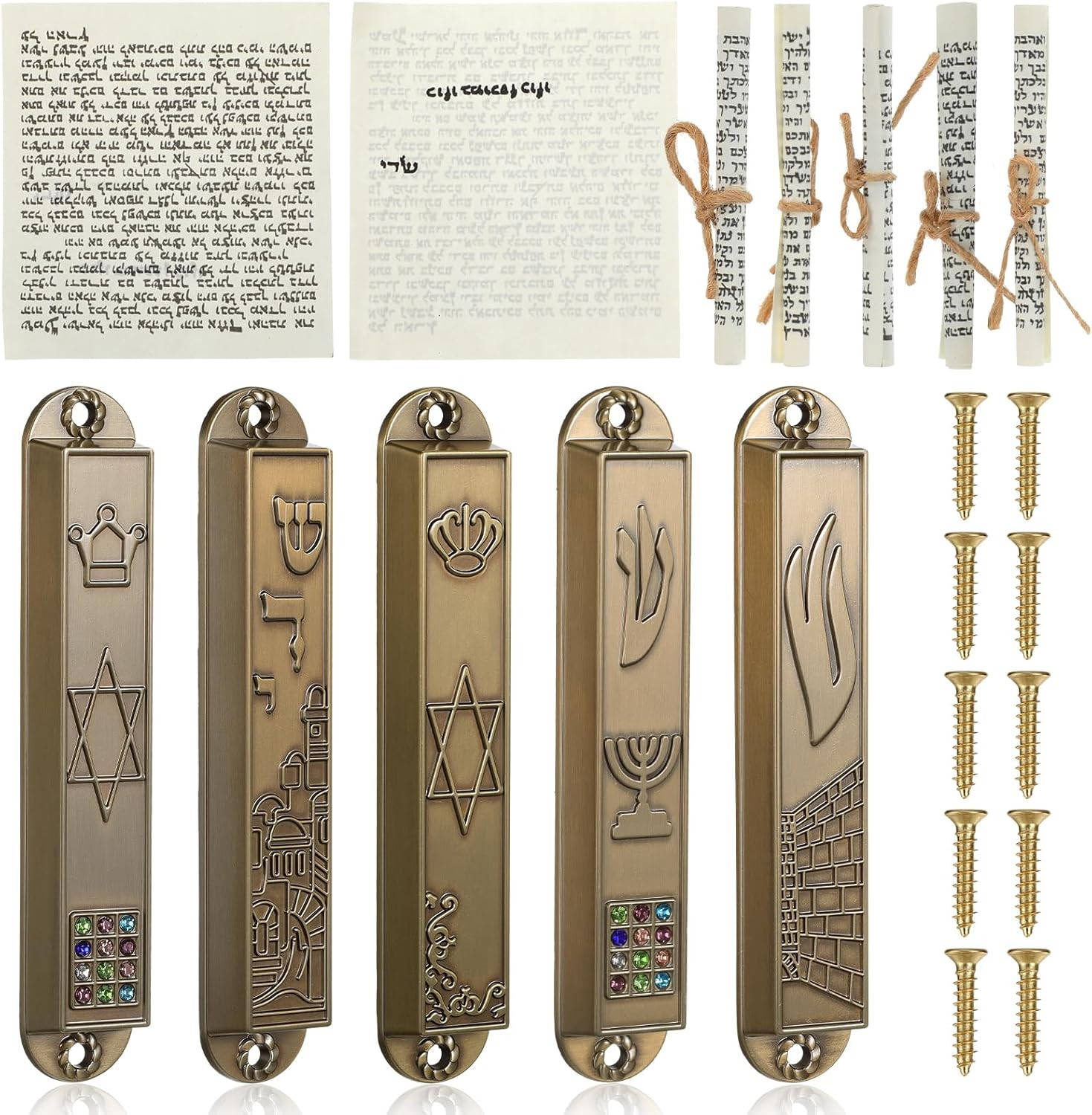 5-Pack Door Mezuzah with Kosher Scroll, Screw Mount Metal Mezuzah