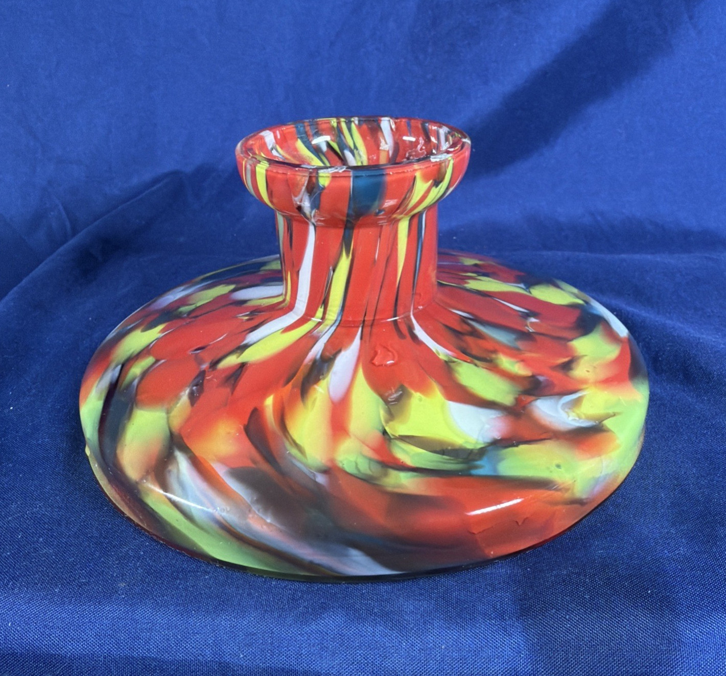 Vintage Czech End of Day Art Glass Candle Holder Bohemian Swirl MCM Decor
