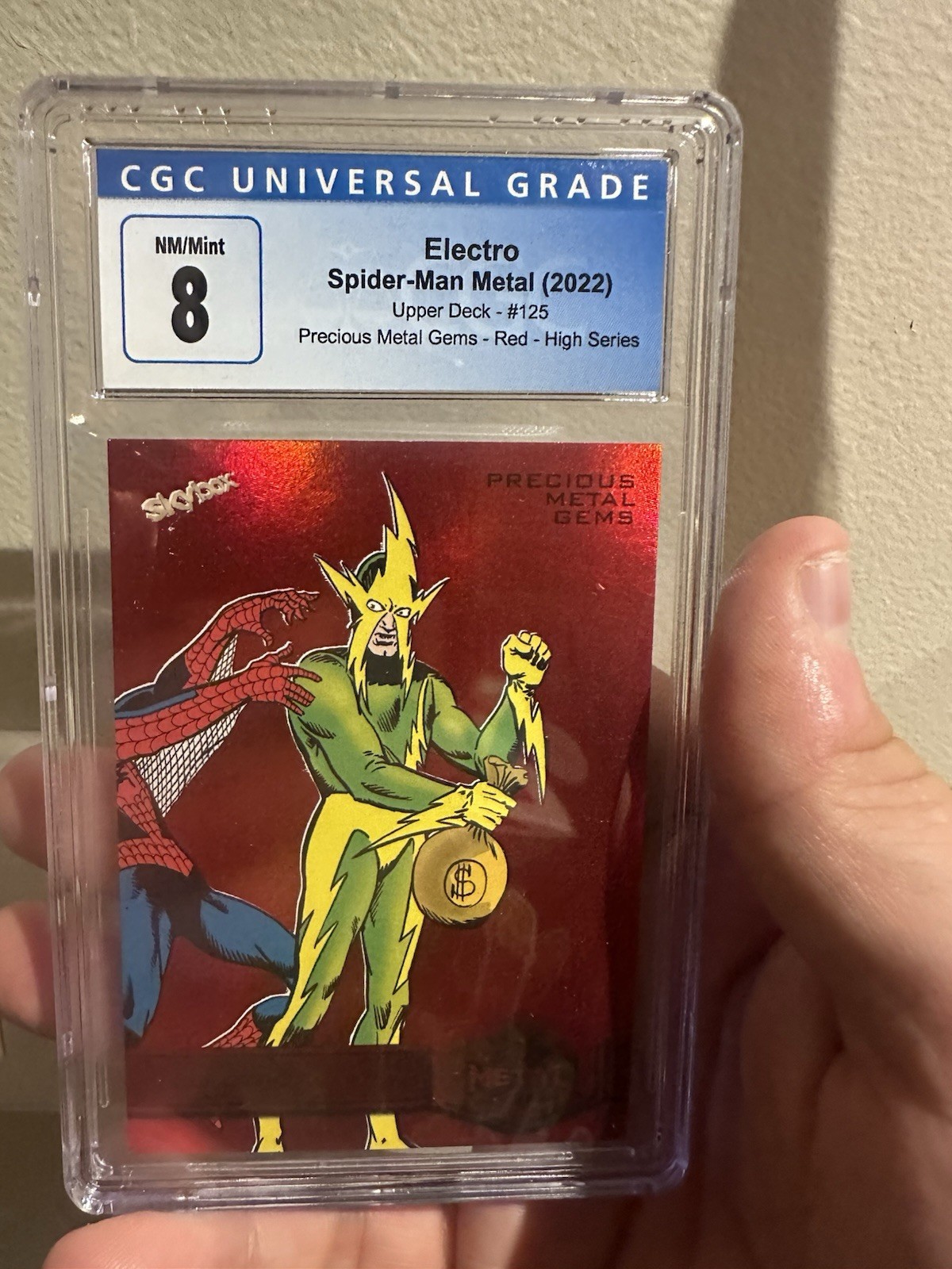 Electro Spider-Man Metal (2022) Upper Deck #125 Precious Metal Gems Red CGC 8