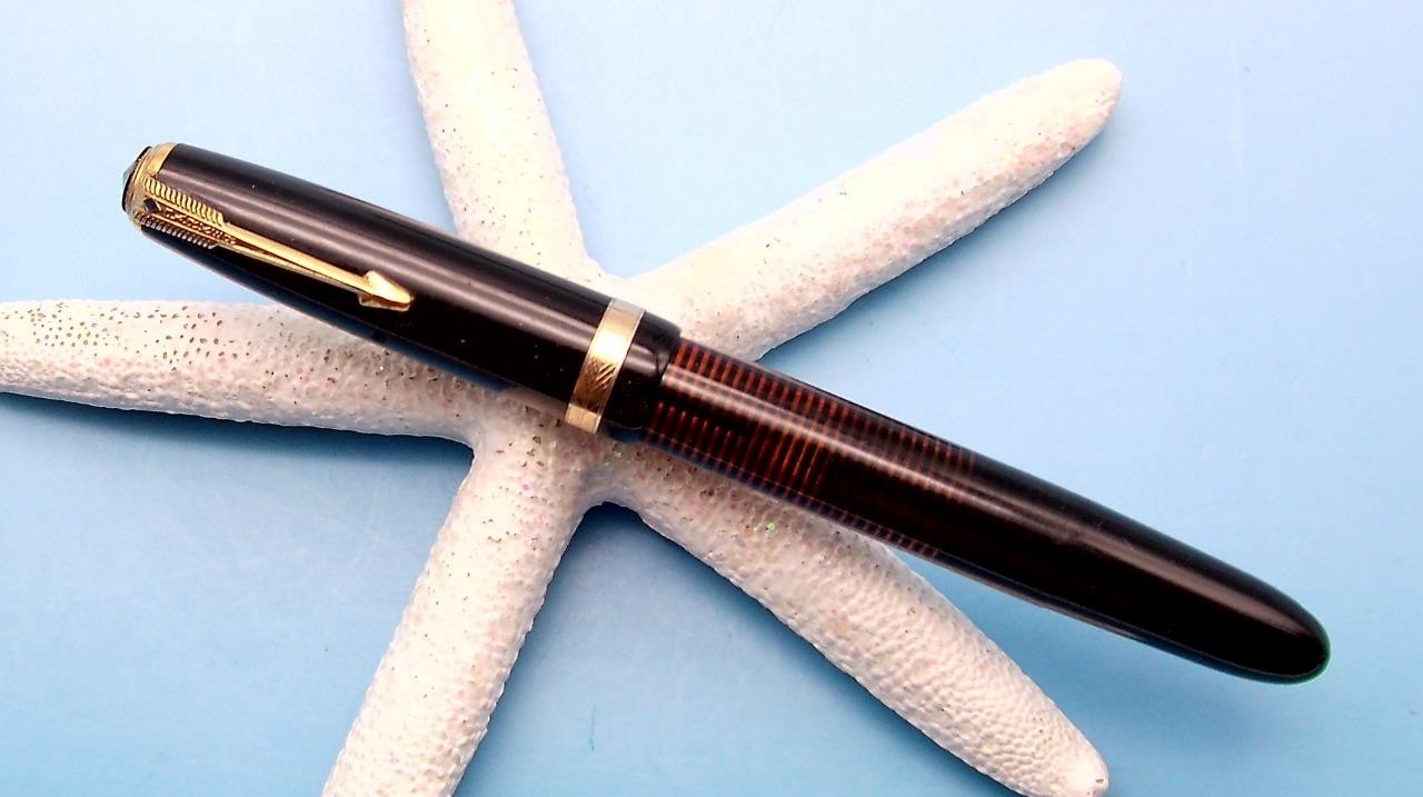1941 Parker Debutante Transparent Black Vacumatic; 14K Gold Flex Nib; Restored