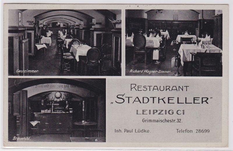 88389 Postcard Restaurant ‘Stadtkeller’ Leipzig Bräustübl Guest Room Interior 1938