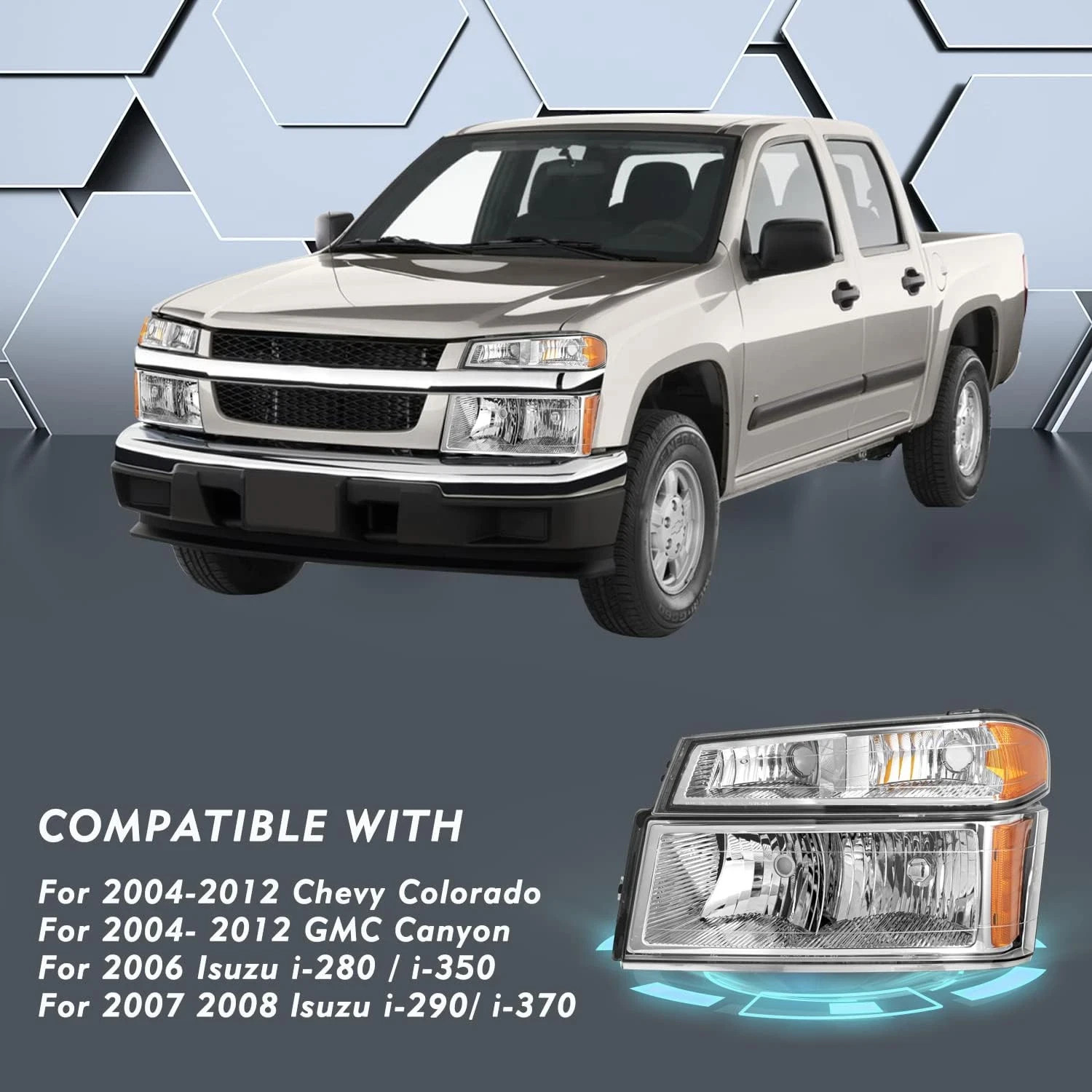 4Pcs Headlight Assembly Set Replacement for 2004-2012 Chevy Colorado/Gmc Canyon,
