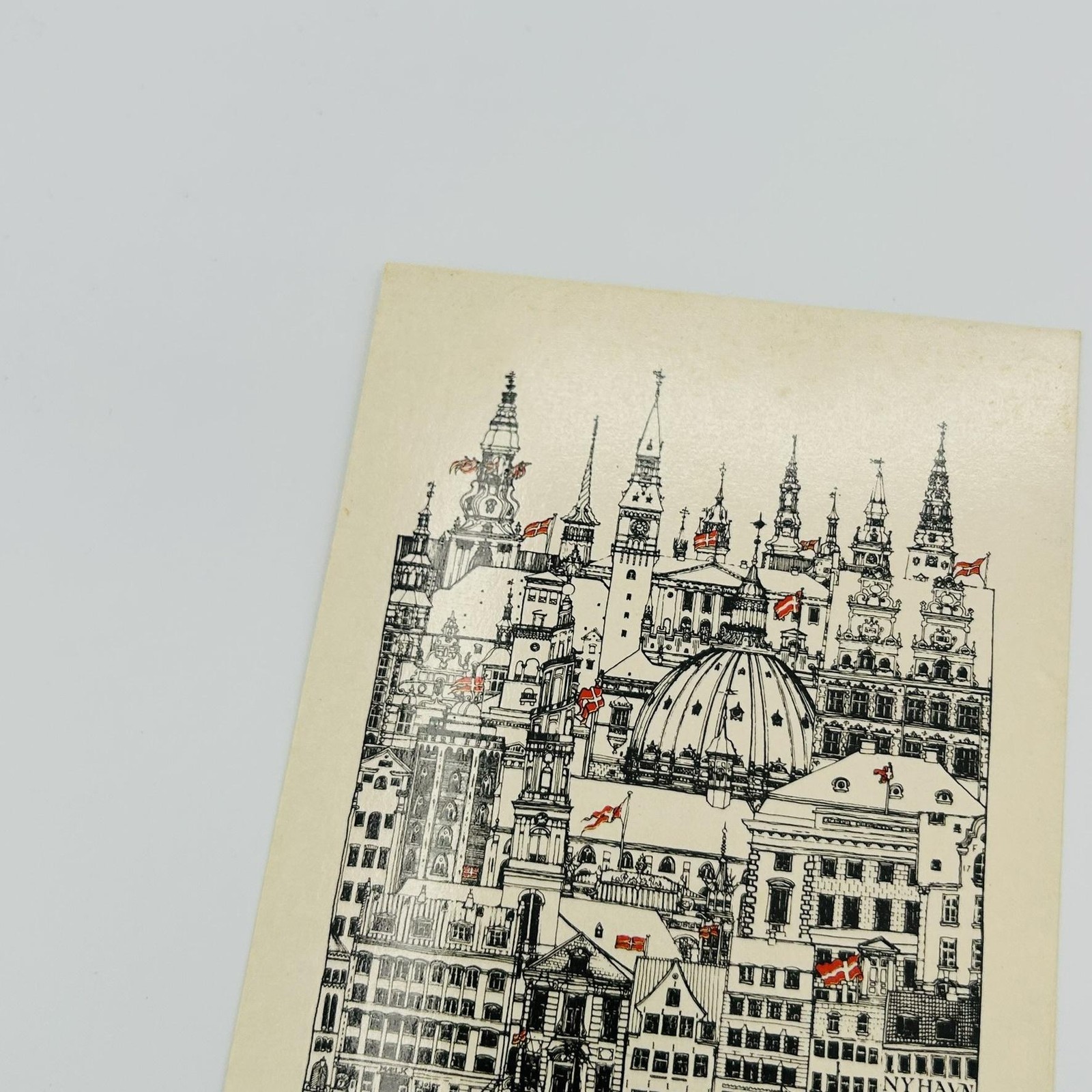 KØBENHAVN Postcard Printed Lithograph Cream Black Red 5.5 X 3.5 In