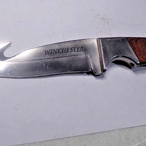 WINCHESTER Gut Hook Fixed Blade Knife 6560 Cabelas Wood Grain Handles & Sheath