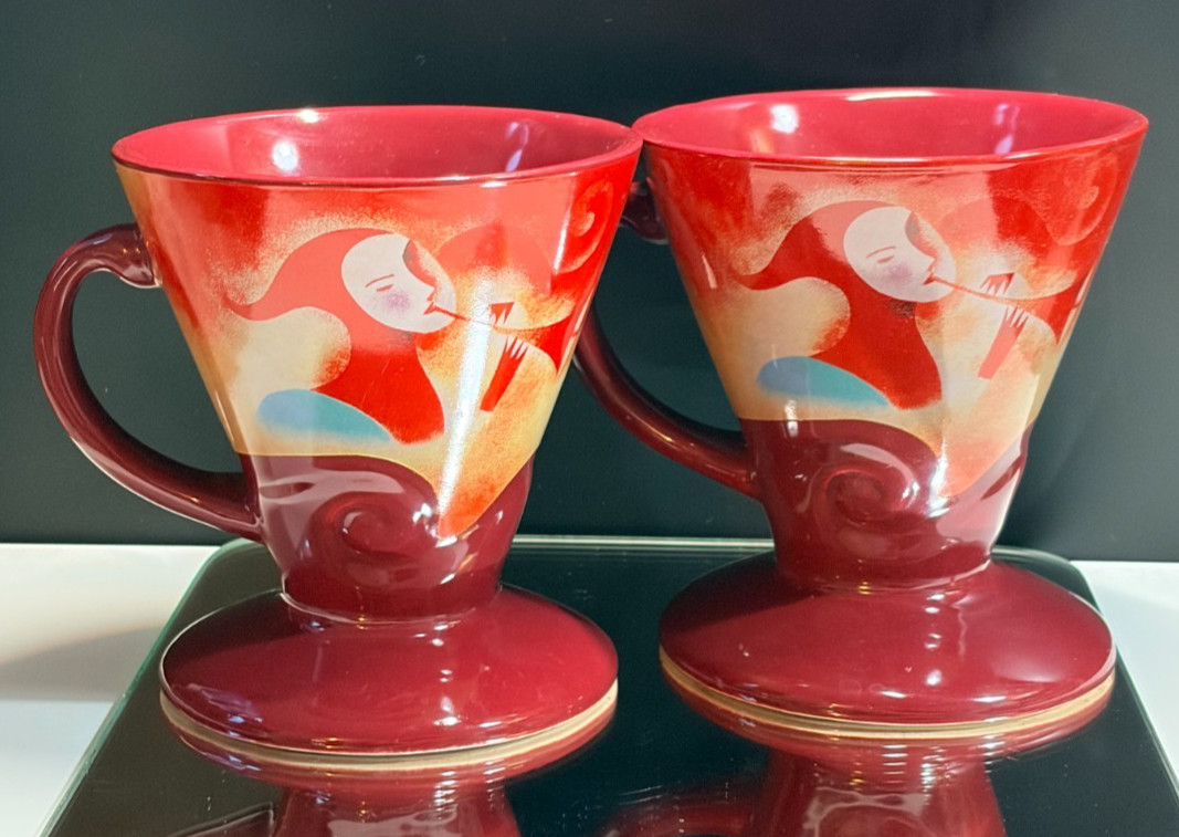 Set of 2 VTG 1999 Linda Frichtel Signed Frangelico Artist Series Mugs No-Spill