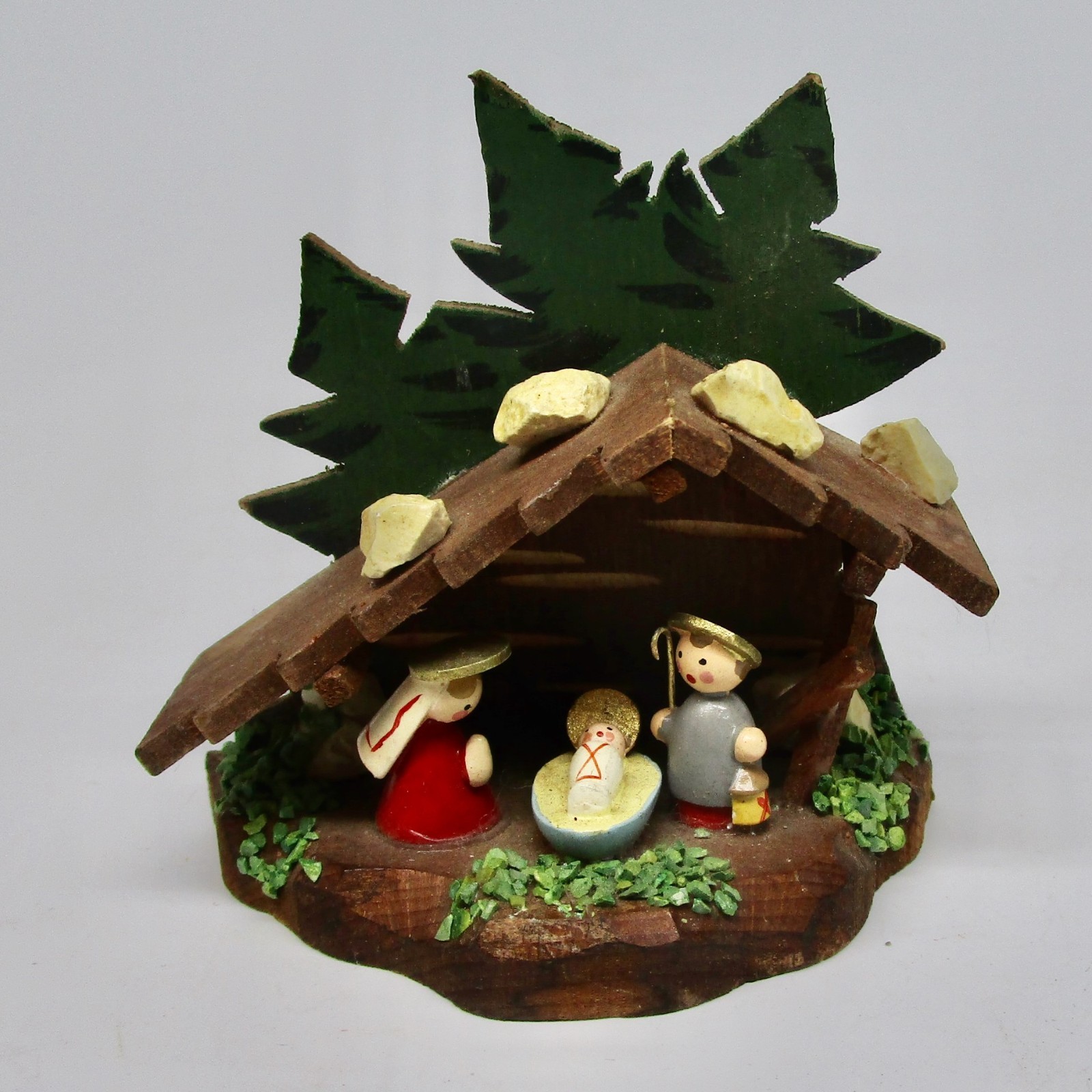 Vintage Christmas wood nativity scene mini 3.5″ made in Italy painted figures