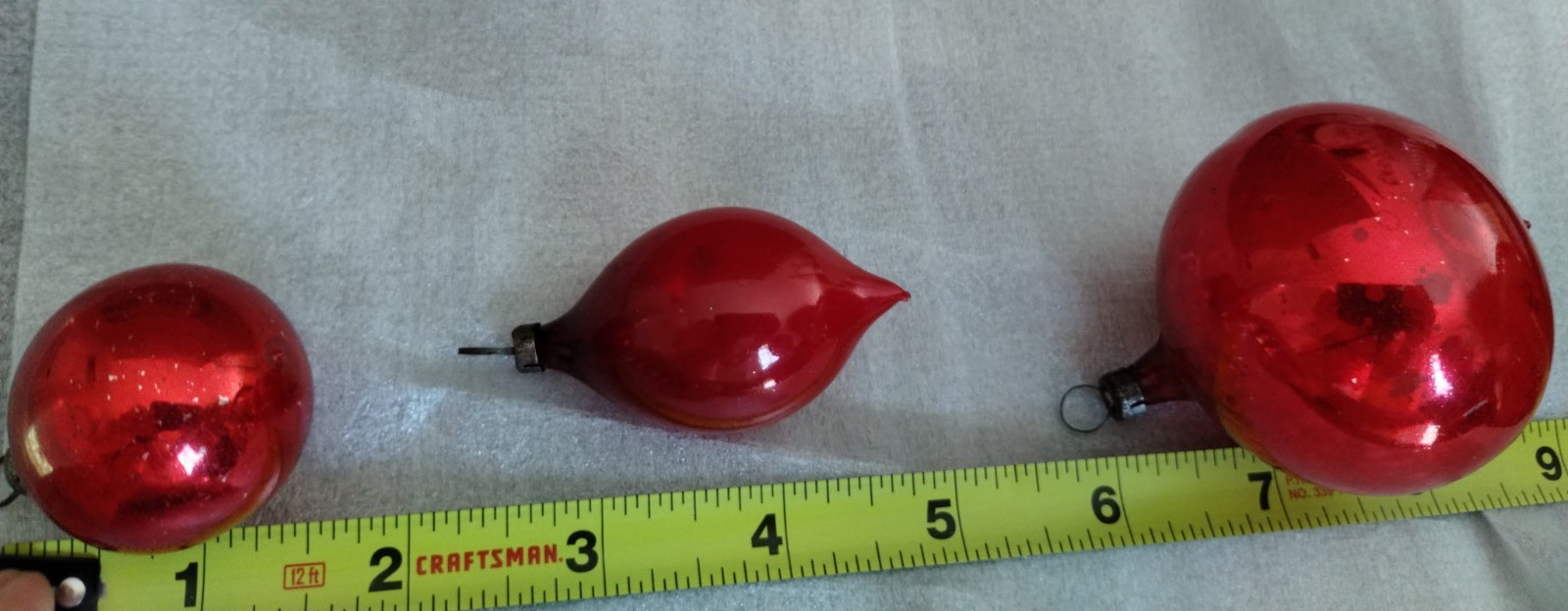 Vintage red glass ornament set of 3