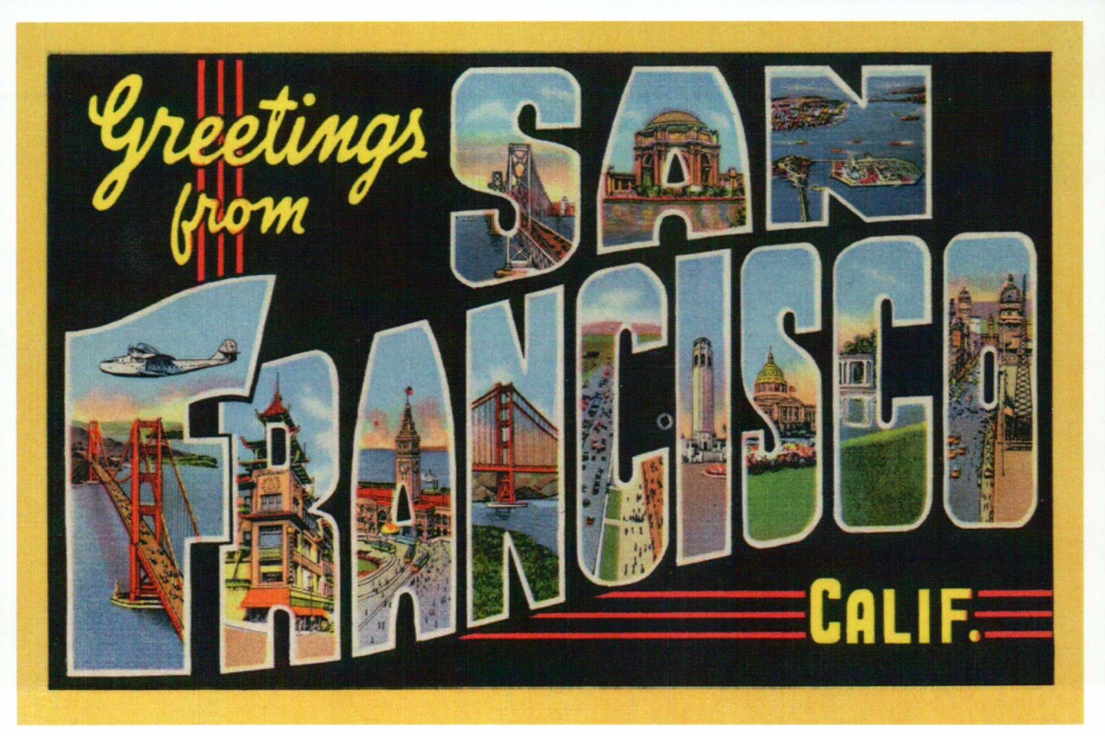 Greetings from San Francisco California, Bridge etc Modern Large Letter Postcard