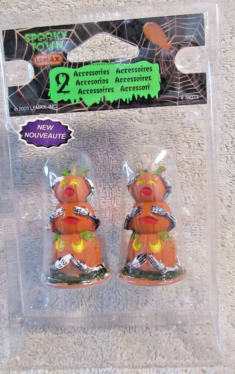 Lemax Spooky Town #34073 Set of 2 Pumpkin Snowman Figure Orange See Hear Speak