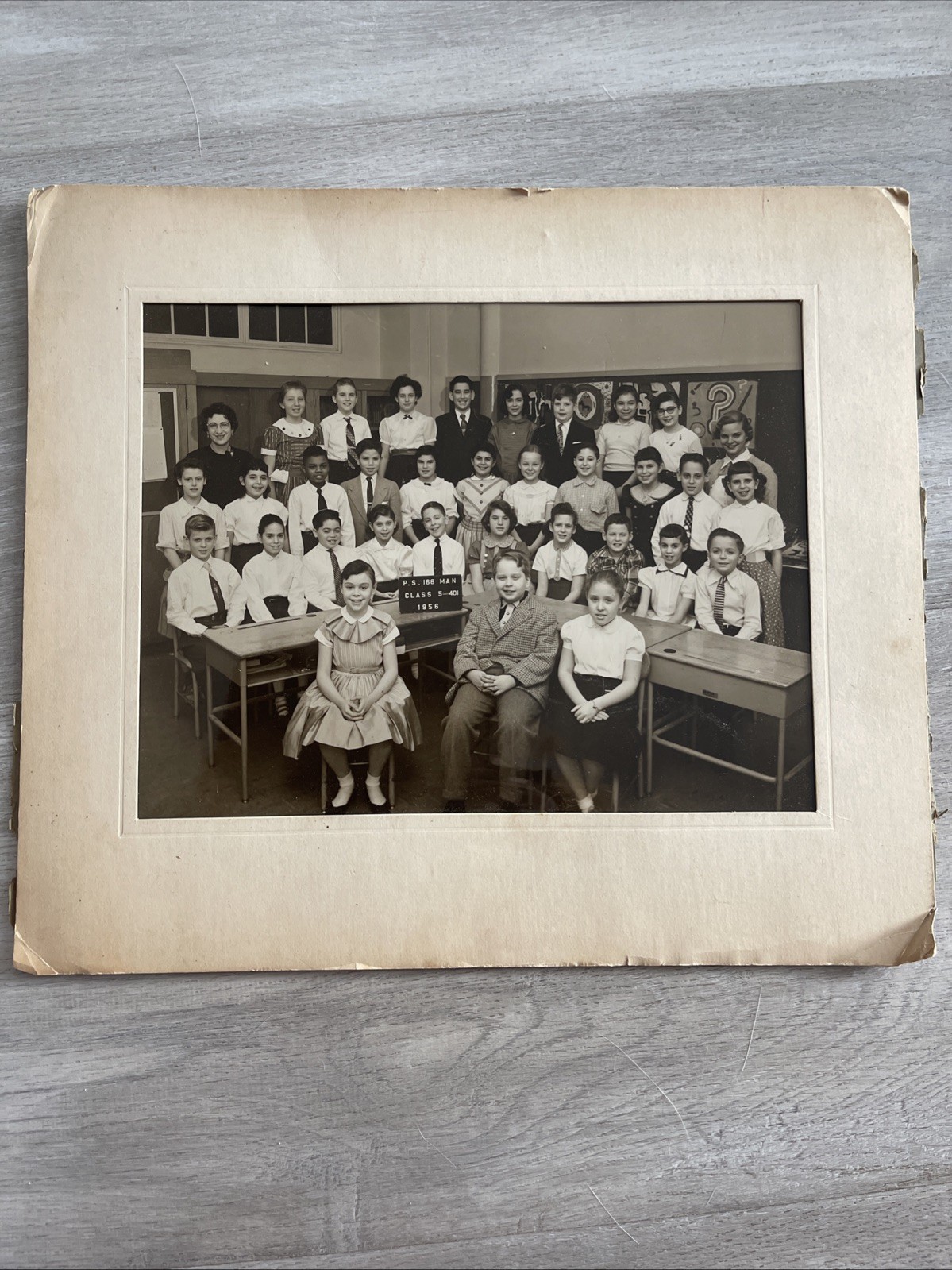Vintage 1955 PS 166 Elementary School Grade 5 Class Photograph New York 8 x 10