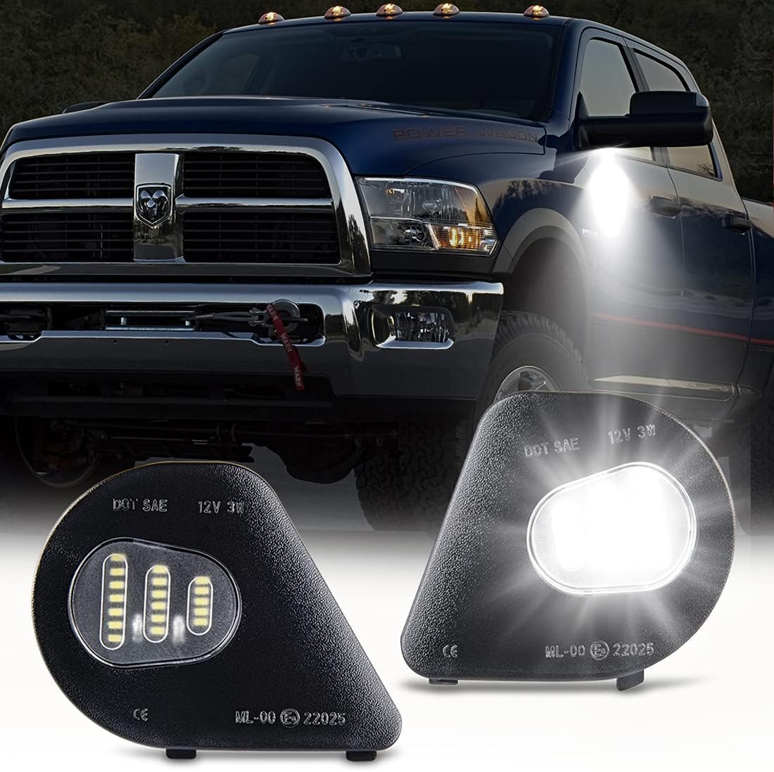 2Pcs LED Side Mirror Puddle Light Lamps Assembly for 2010-2019 Dodge Ram 1500 25