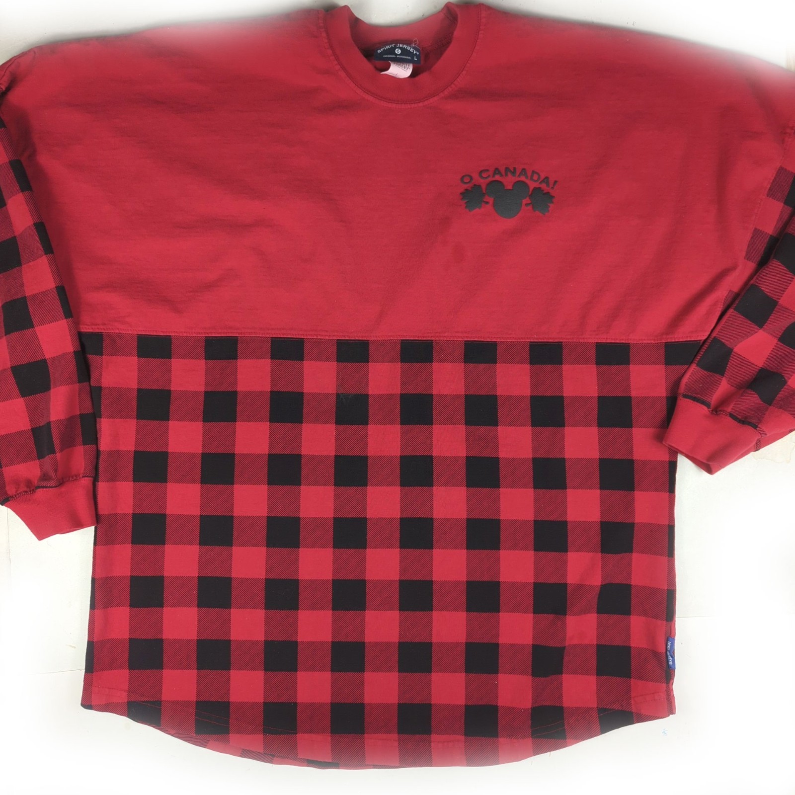 Disney Canada Long Sleeve Red Black Flannel Pullover Jersey Shirt Size Large