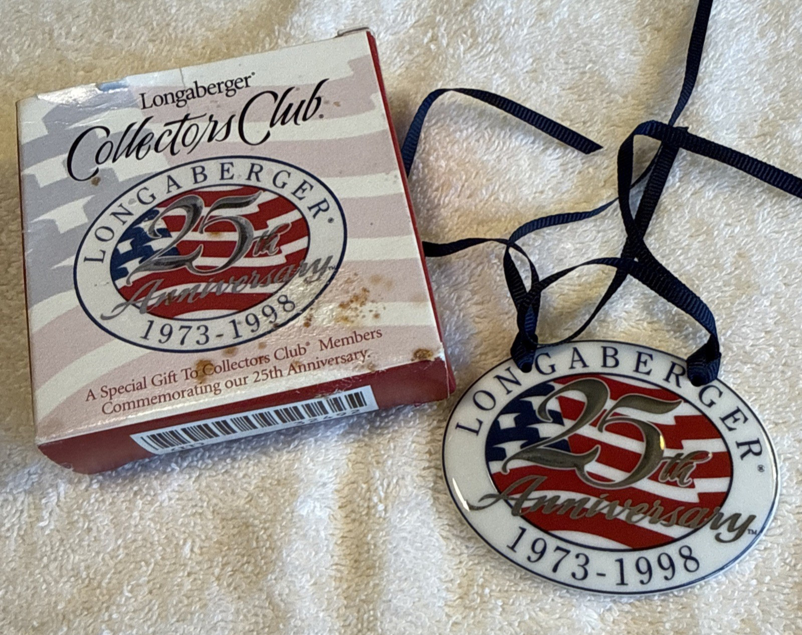 Longaberger Collectors Club 25th Anniversary 1973-1998 Basket Tie-On Accent NOS