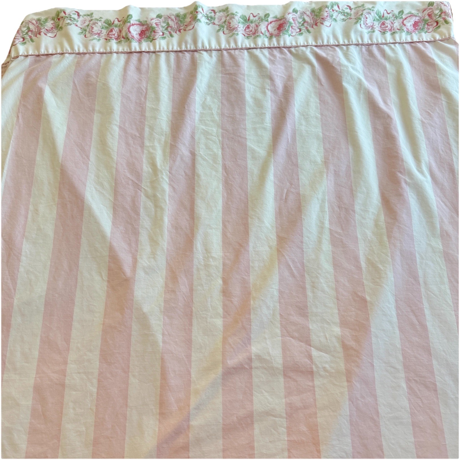 Vtg Laura Ashley Country Rose Flower Pink White Striped Full Flat Sheet 78Wx94L