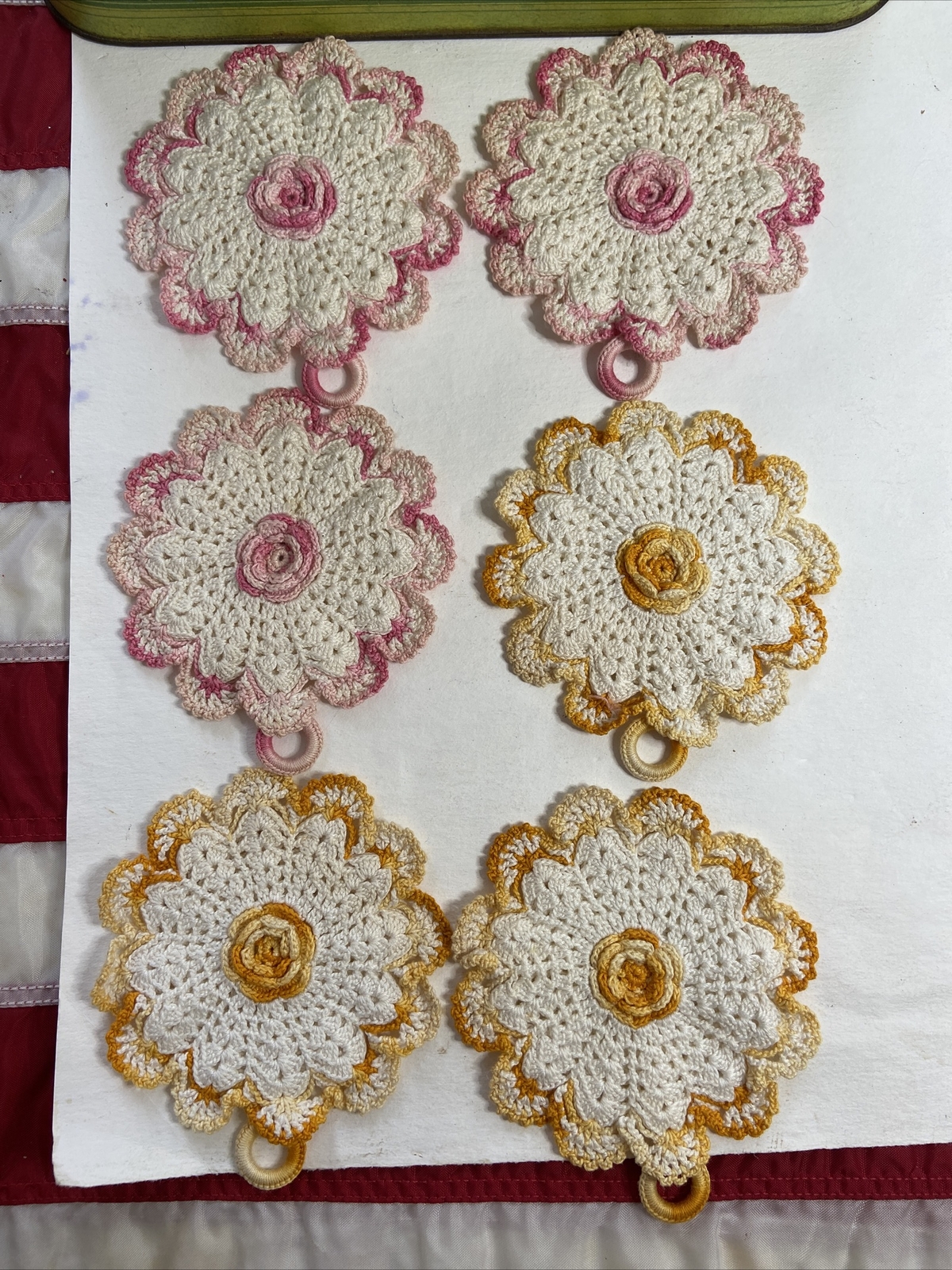 Hand Crochet Trivet set of 6 Beautiful Colorful Flower Pattern