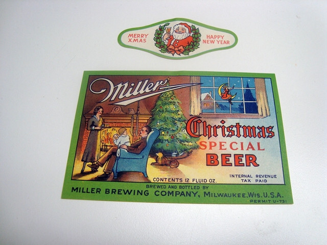 Circa 1930s Miller Christmas Special Beer Label w/Santa Neck, Milwaukee