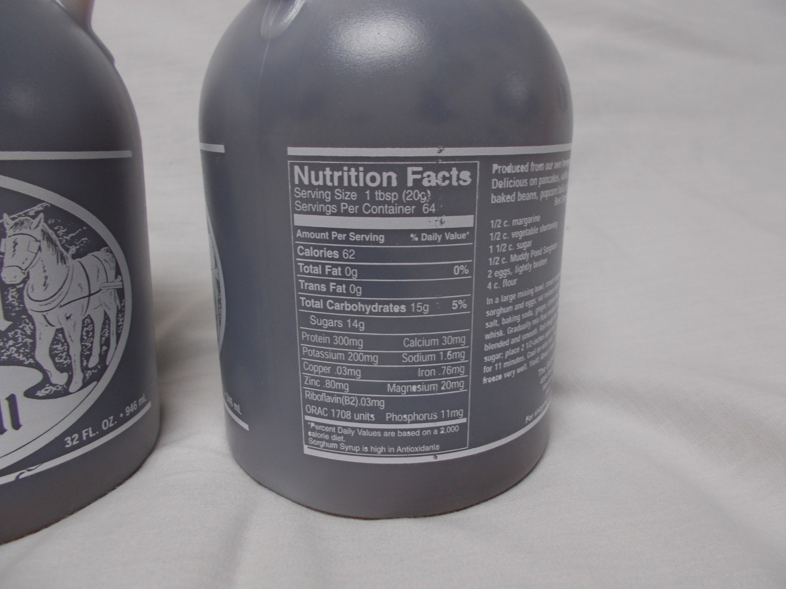 Muddy Pond Sorghum Quarts – 2 jugs sorghum syrup or molasses