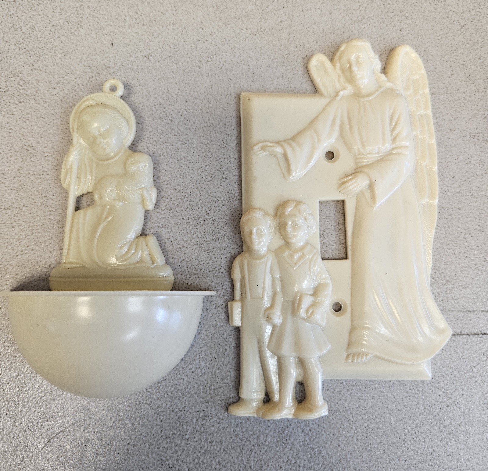 Vintage Hartland Plastics Catholic Switch Plate Cover & Holy Water Font JESUS