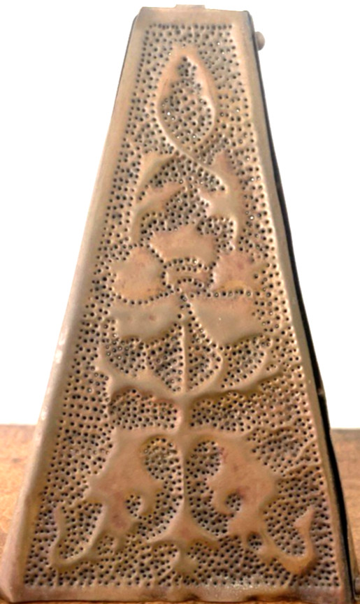 Antique Art Nouveau Pierced Tin Candle Reflector Shade Floral Motif Lighting