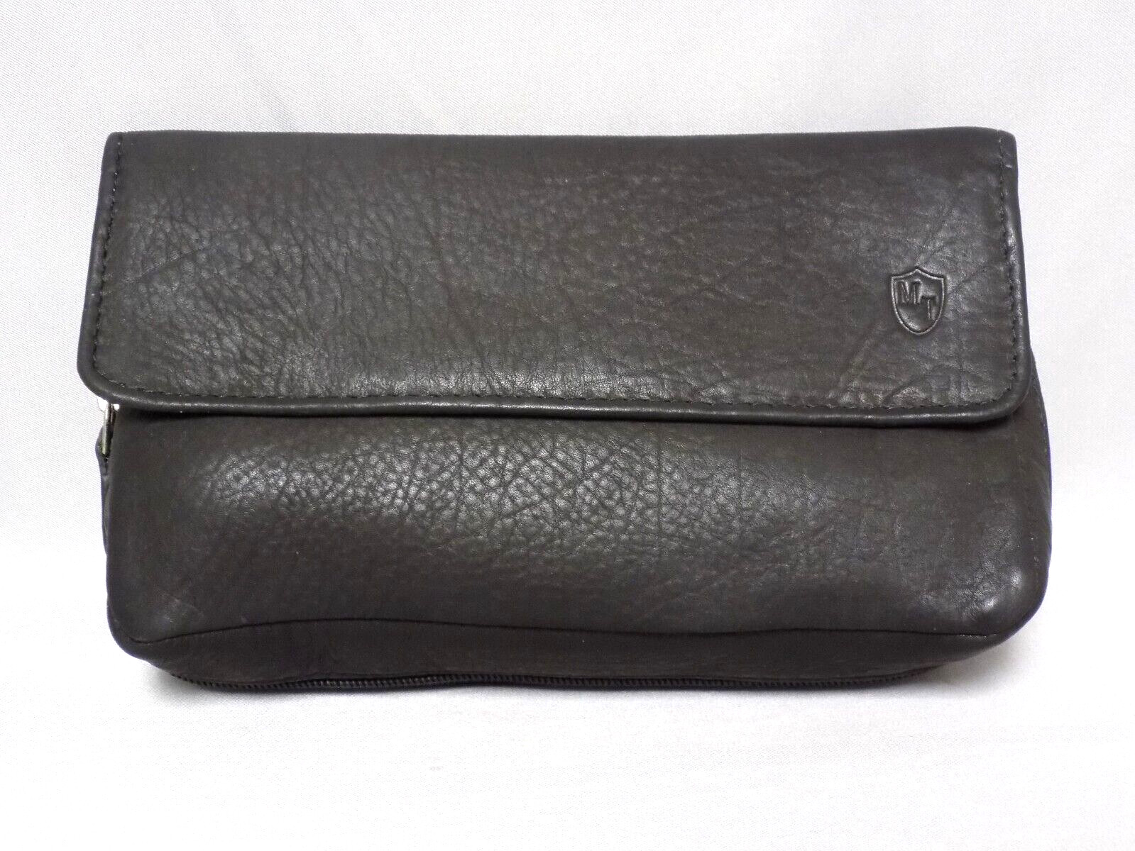 MITCHELL THOMAS CALF ANTIQUE LEATHER 2 PIPE DELUXE COMBO TOBACCO POUCH 6 1/4″