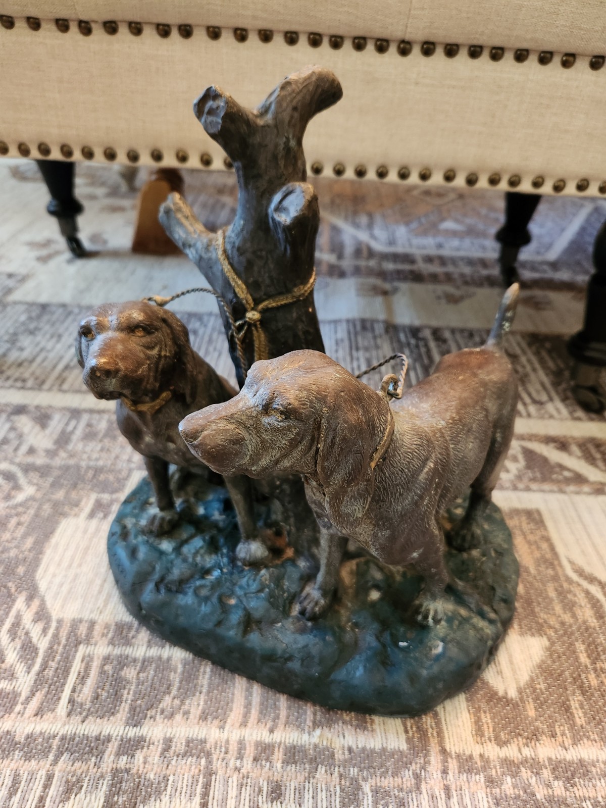 Vintage Grace Mott Johnson Signed “Hunting Dogs” Bloodhound Bronze Sculpture