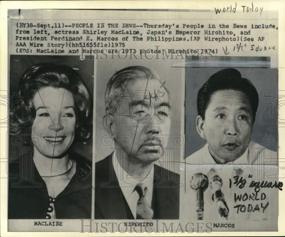 1975 Press Photo Shirley MacLaine, Japanese Emperor Hirohito & Ferdinand Marcos