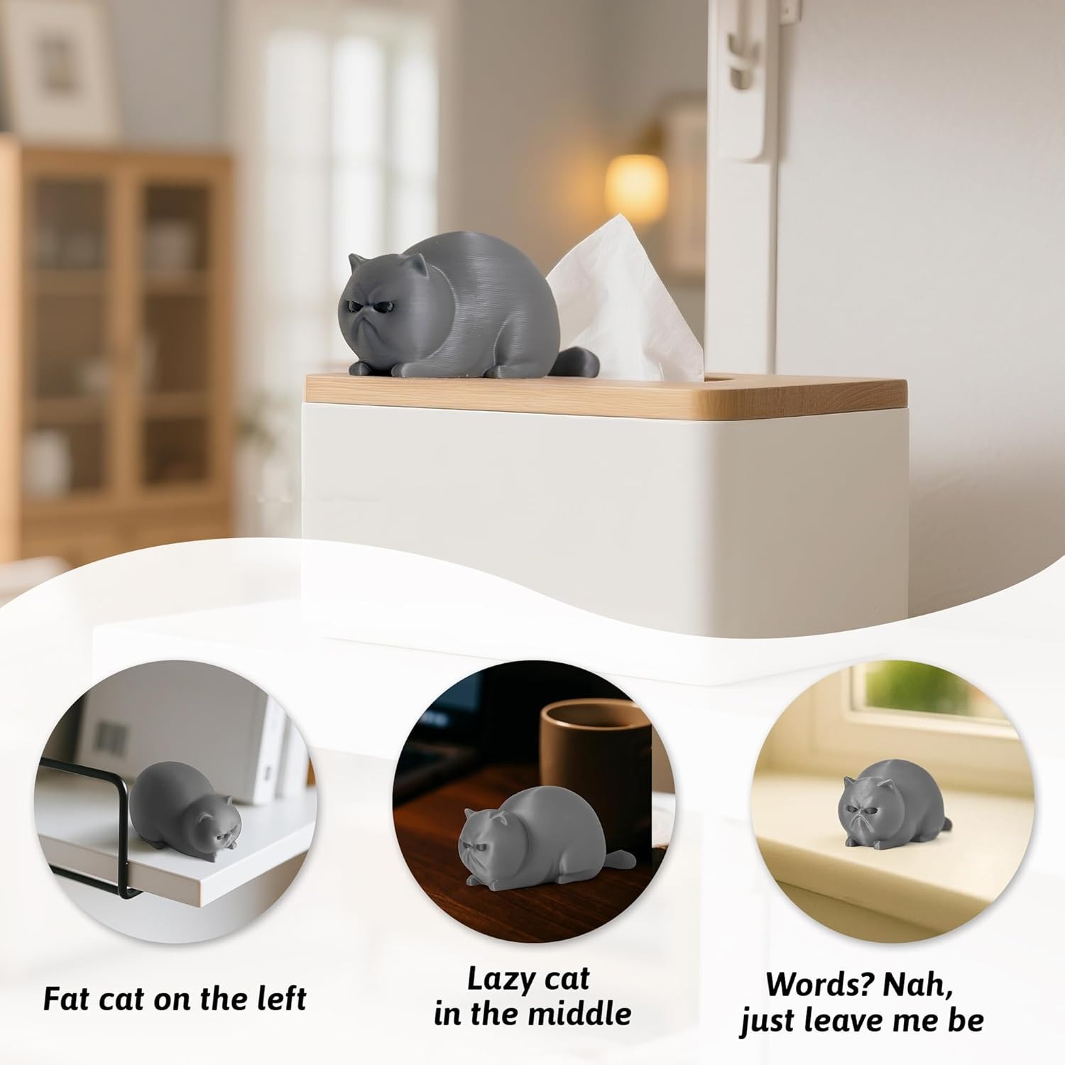 3D Printed Angry Chubby Cat Figurine, 3.54″ X 1.77″, Gray