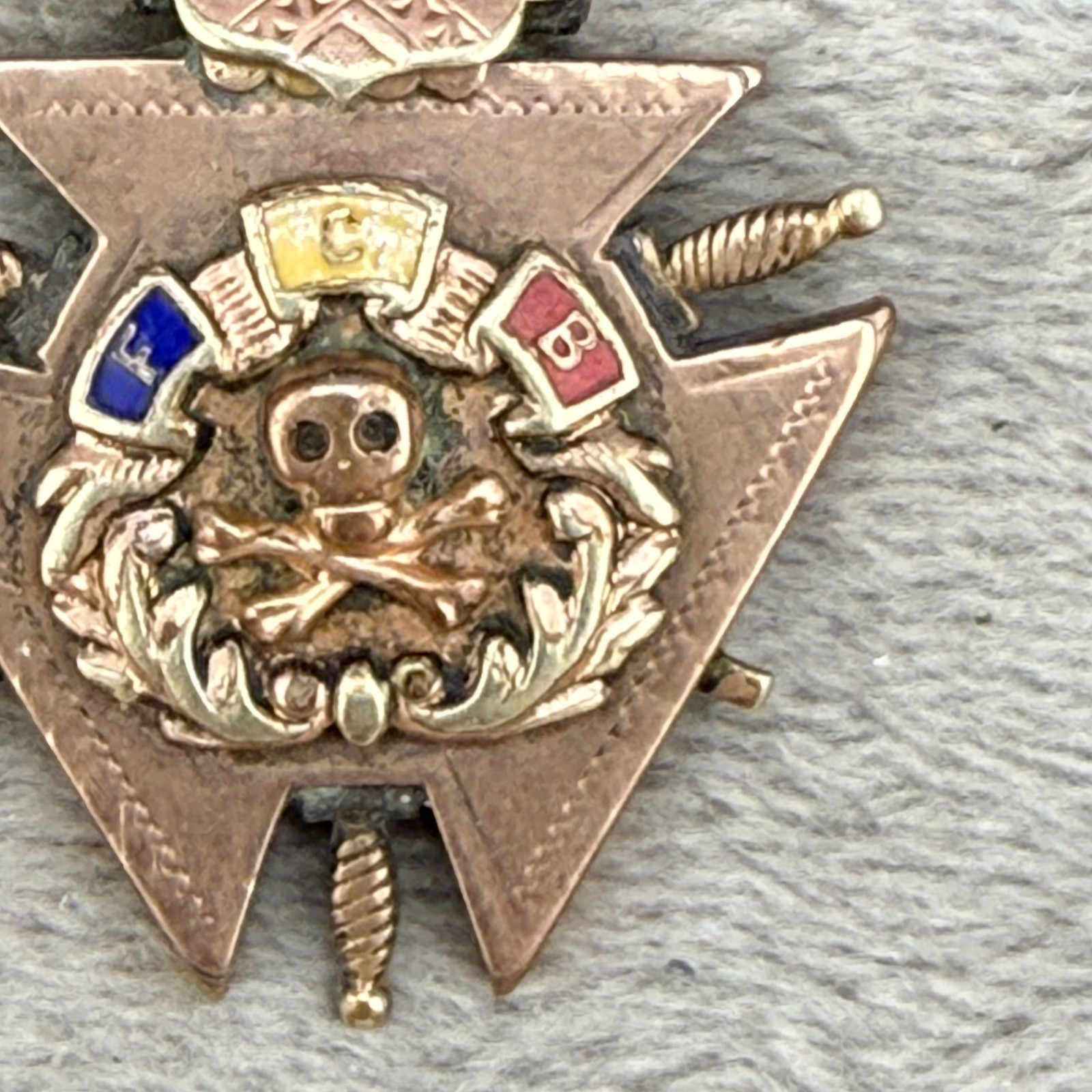Vintage Knights of Pythias Pocket Watch Fob Pendant Masonic Gold Tone Enamel