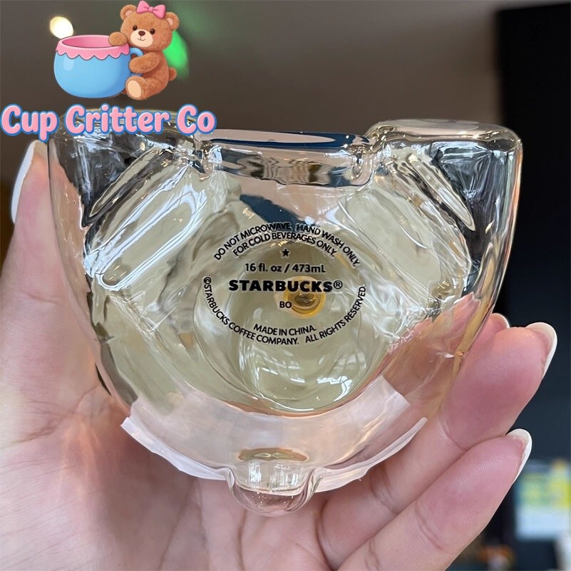 New Starbucks Korea 2022 Summer Yellow Hat Bear 473ml Glass Straw Cup Tumbler