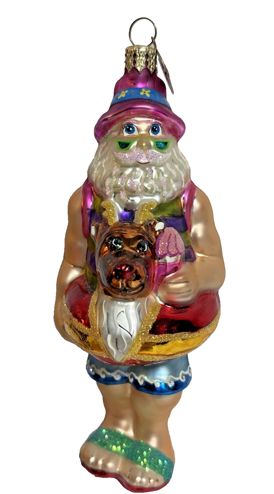 Christopher Radko Wet ‘N’ Wild Santa Rudolph Glass Ornament