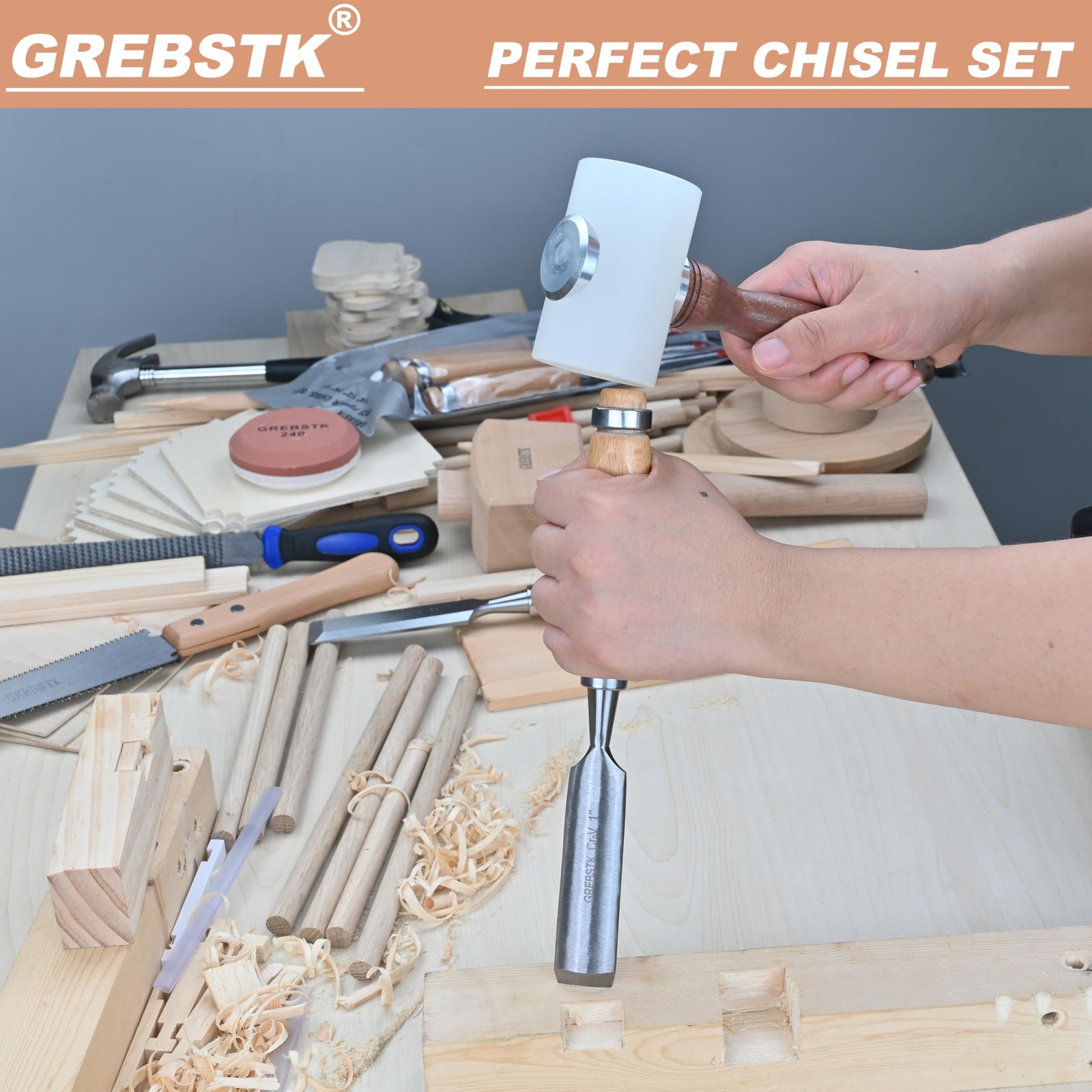 GREBSTK 4pcs Semicircle Chisel Set Carpenter Gouge Chrome Vanadium Steel Semi-Ci