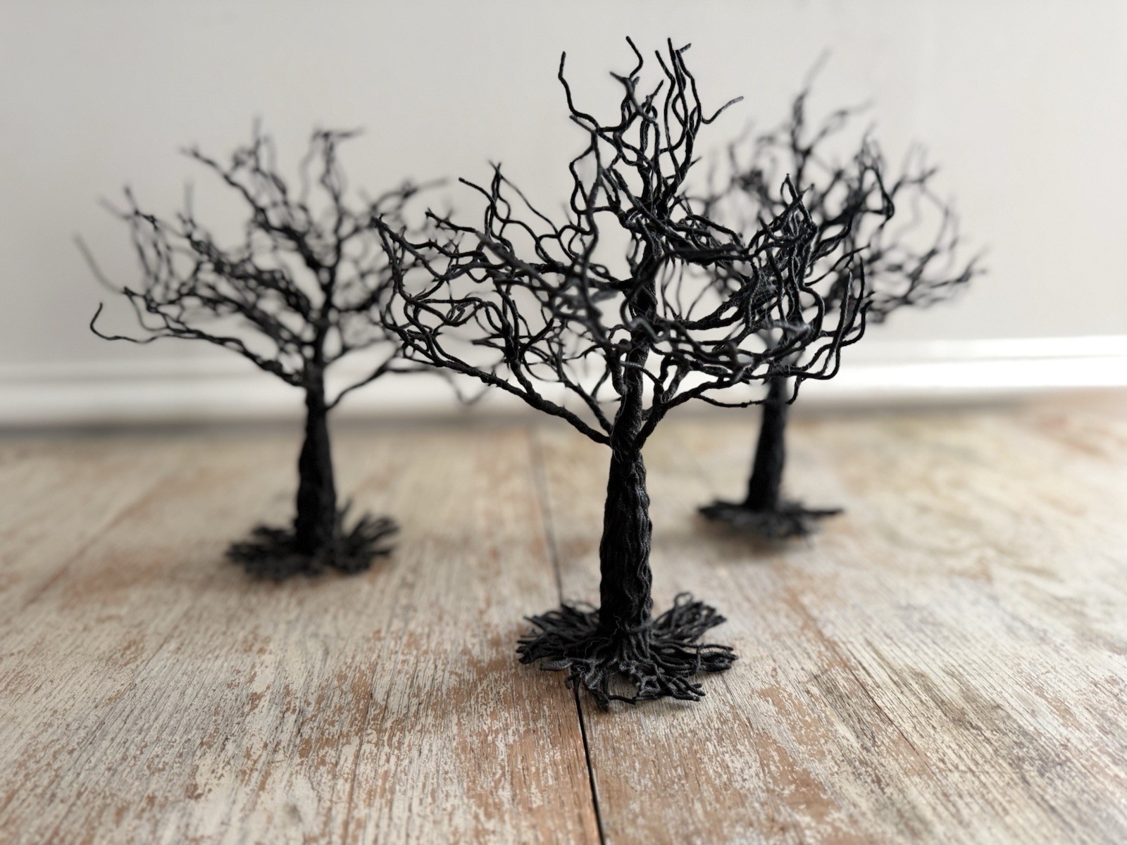 Creepy Hallow Black Wire Trees Set of 3 Bendable Spooky Village Halloween READ