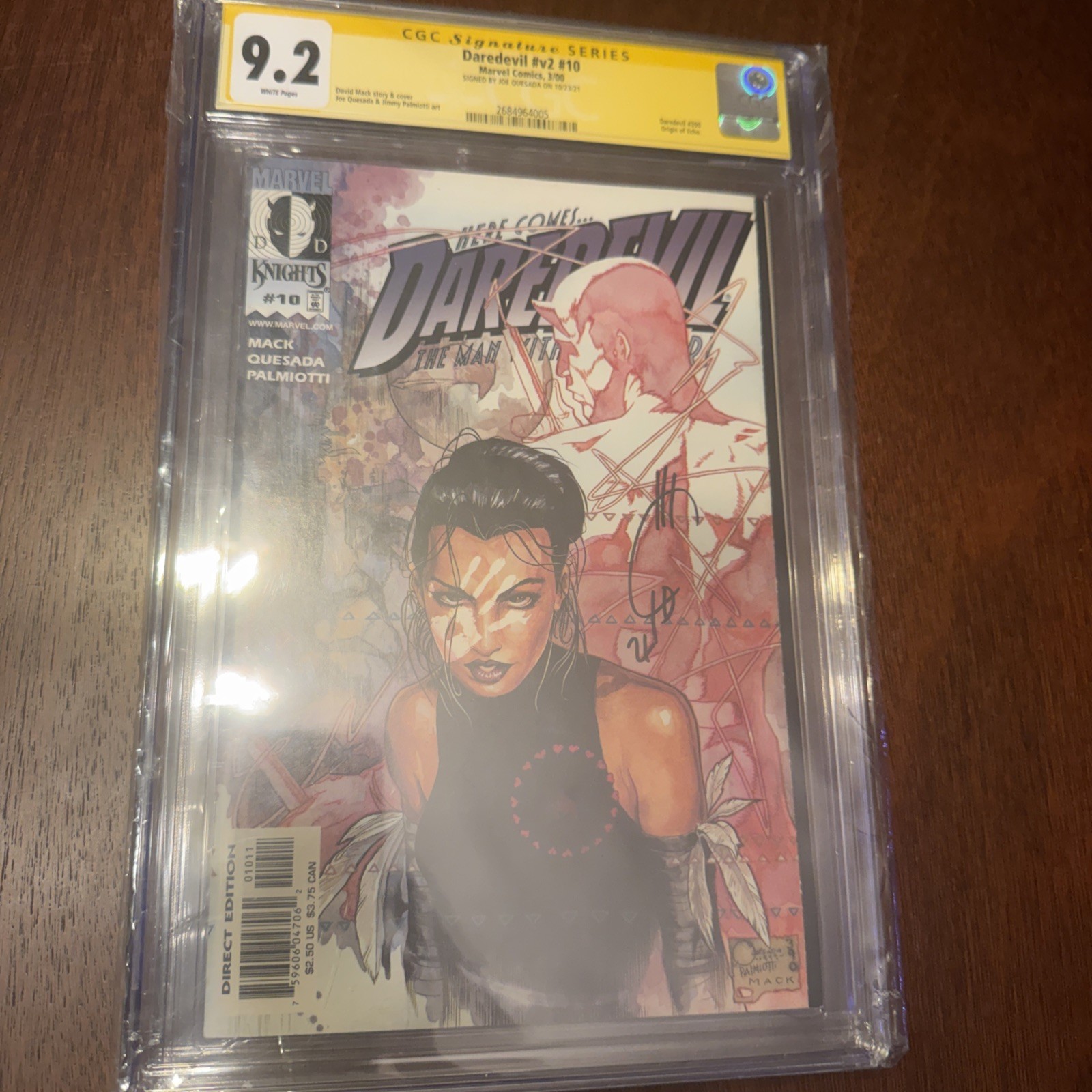 Daredevil V #10 Origins of Echo CGC 9.2 White Pages Signed Joe Quesada