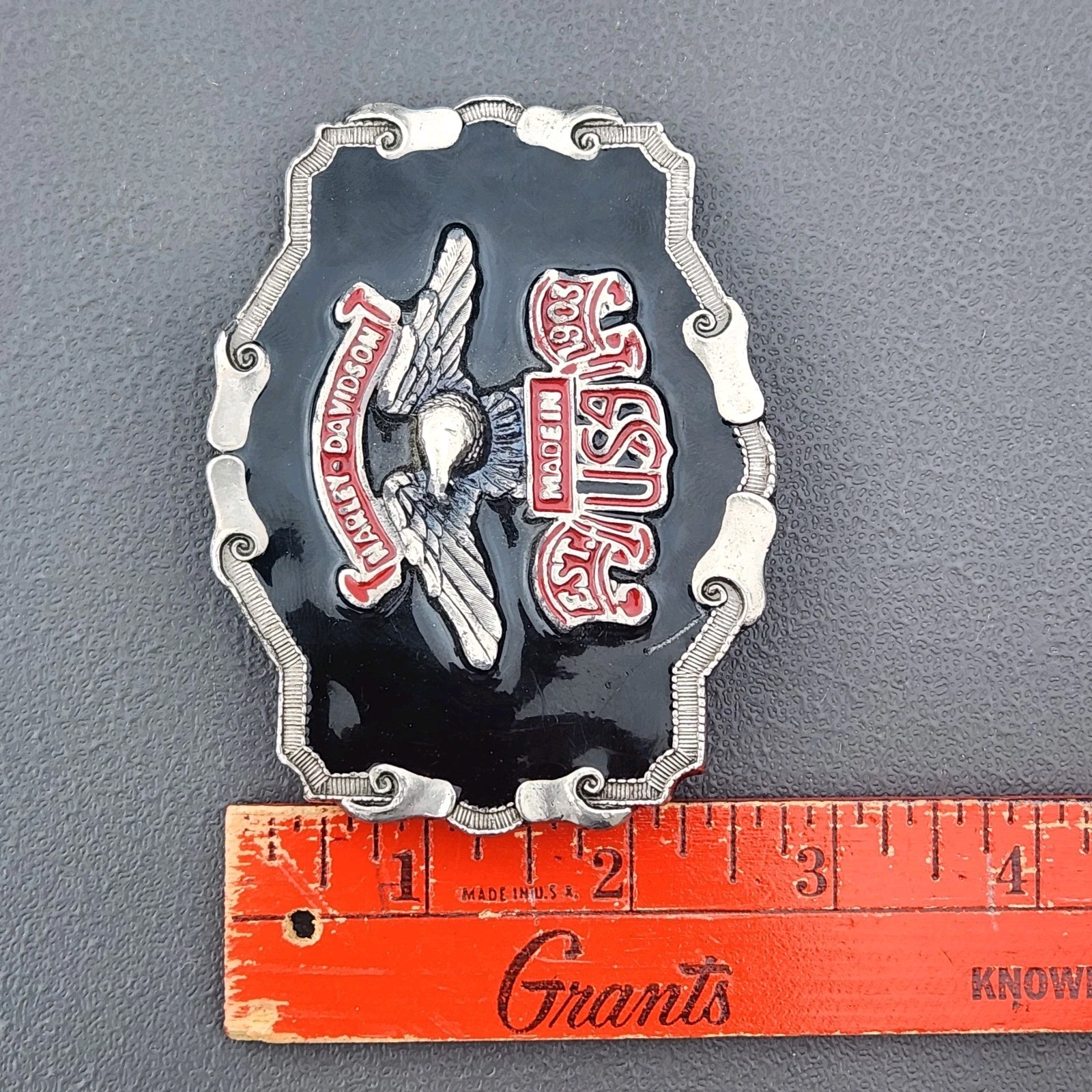 Harley-Davidson Made In USA Flying Eagle Red/Black Enamel 901 Belt Buckle Heavy