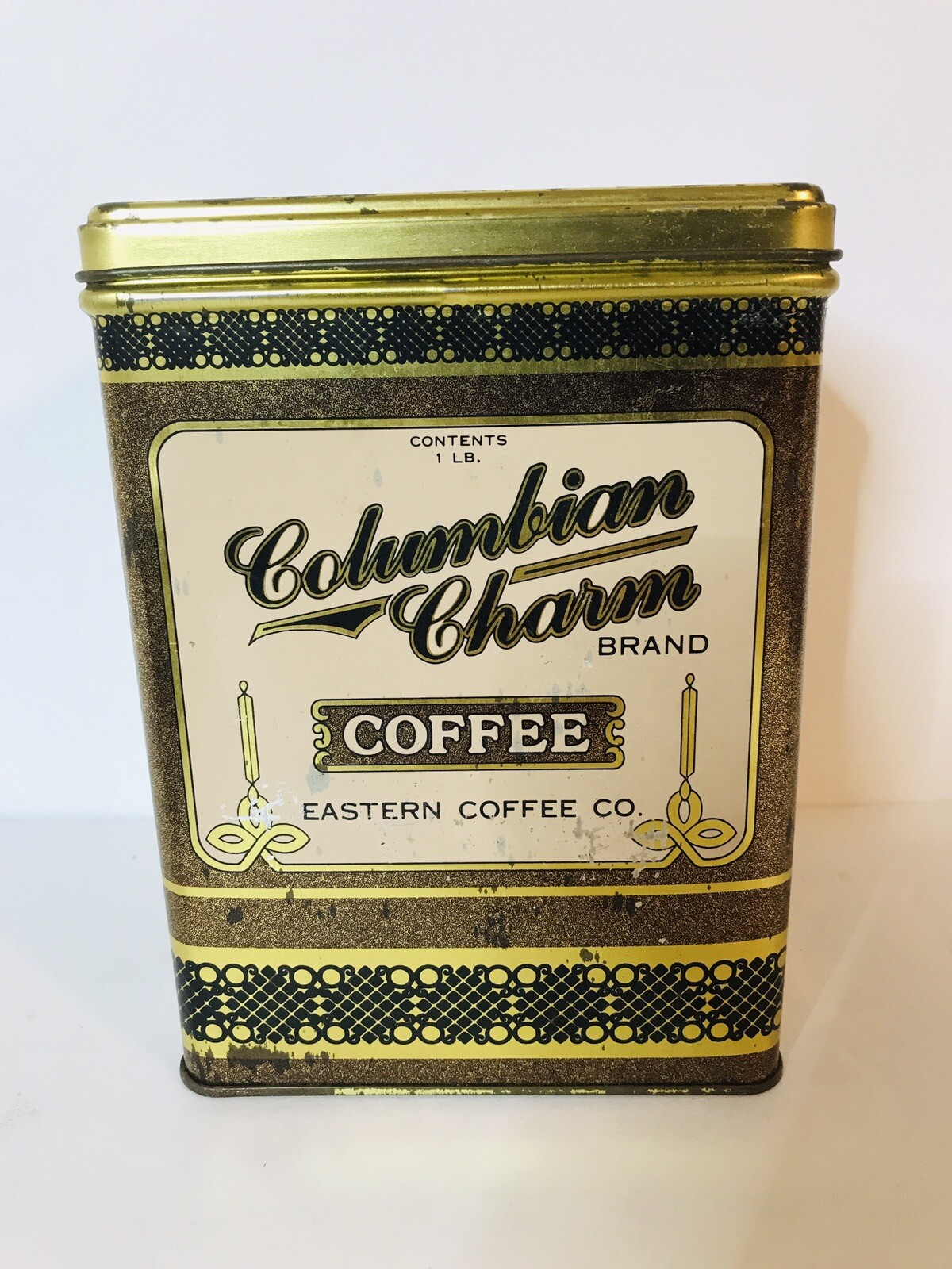 VTG Tin Box Columbian Charm Coffee Brand Eastern Co. 6.5” J.L. Clark Country