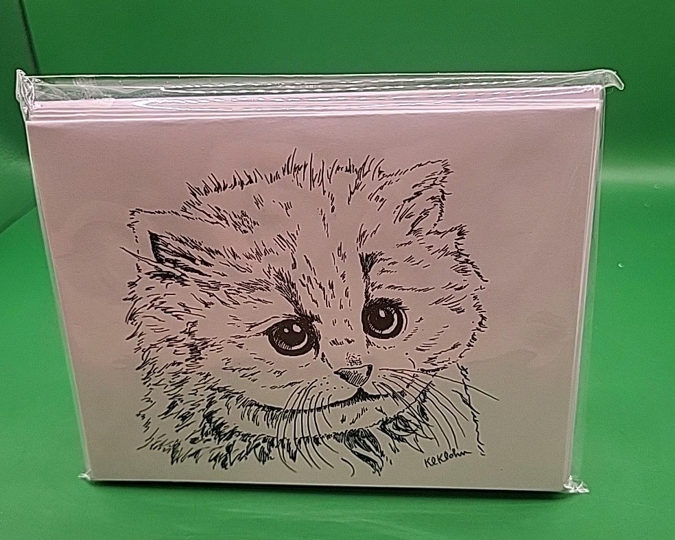 NEW (6) Pencil Sketch Kitten Cat Blank Art Note Greeting Cards All Occasions