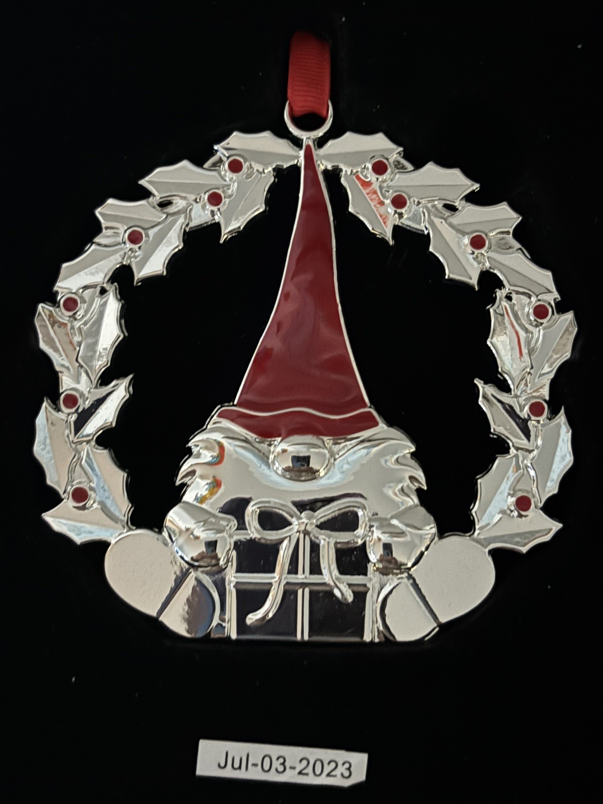 Nambe Gnome Ornament Nambé 2023 Red Hat & Holly Wreath MT1697 Silverplate
