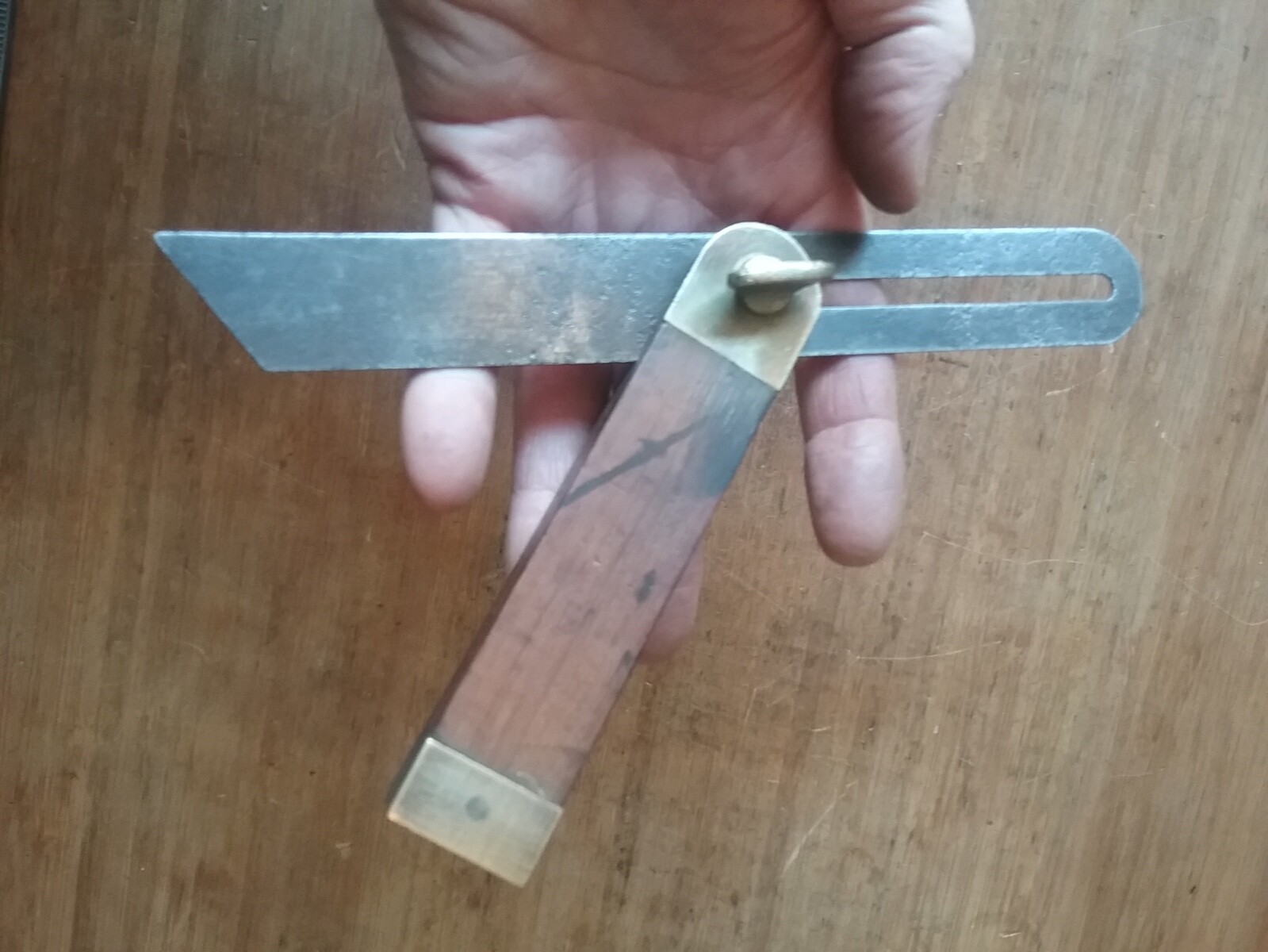 Antique Wood and Brass Sliding Bevel 7 3/4 inch