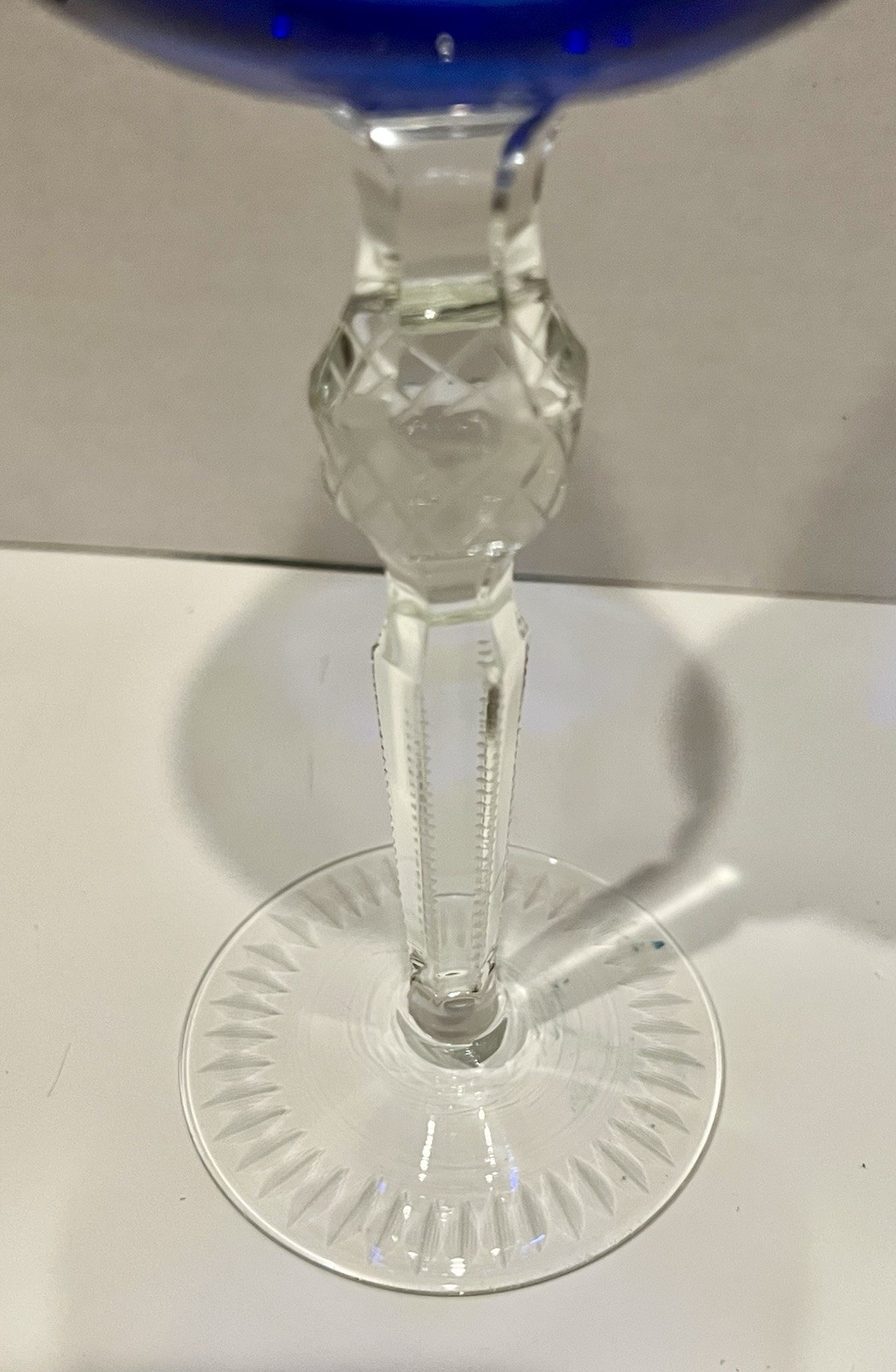 Bohemian Hortensia Crystal Wine Glass In Blue Color 8 3/8″ Tall